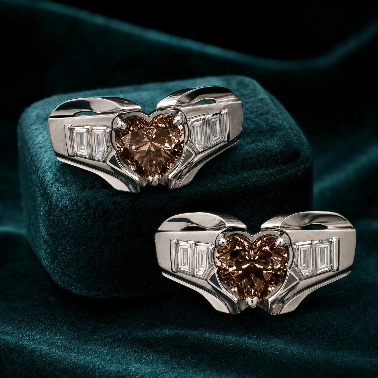 Elmo Vigile, 3.48 ct tw heart lab grown diamond men’s earrings in 18K white gold (front view)