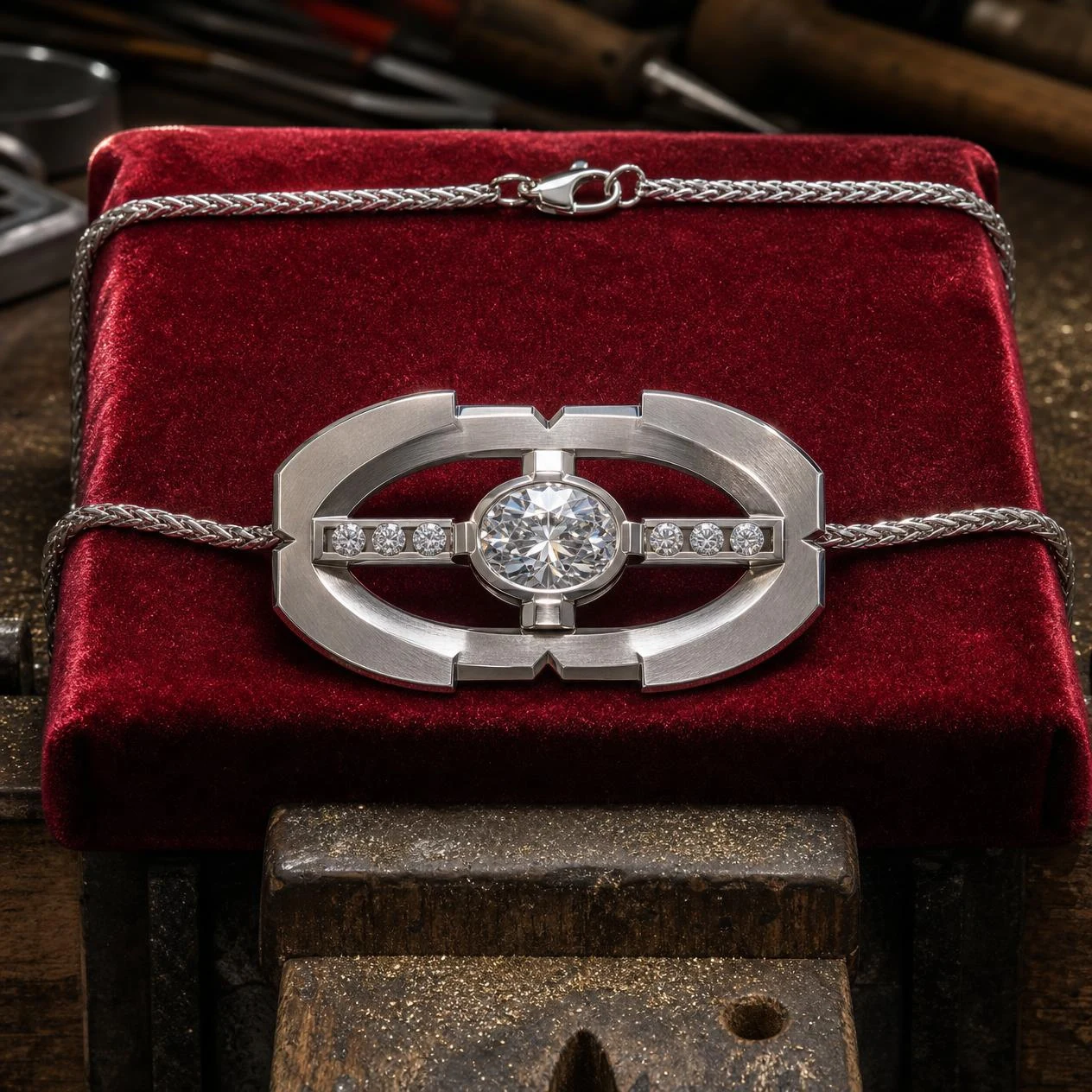 Barone del Nord, 1.74 ct tw oval lab grown diamond men’s necklace in 18K white gold (front view)