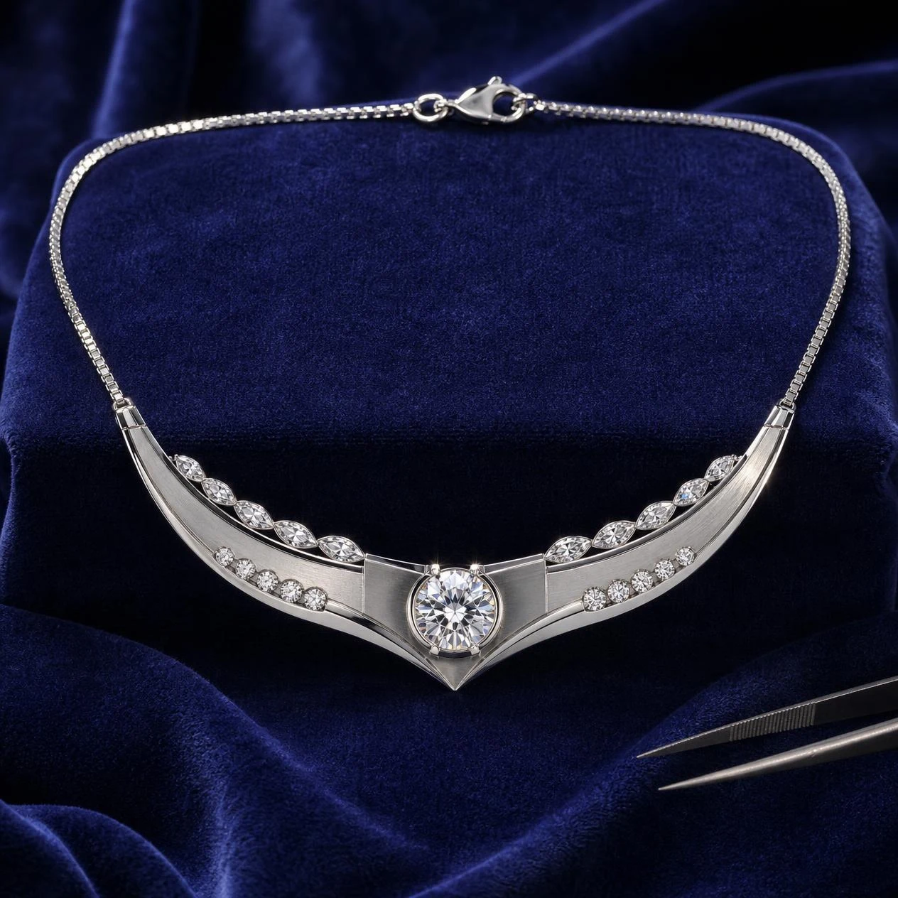 Lira Dorata, 2.04 ct tw round lab grown diamond necklace in 18K white gold (front view)