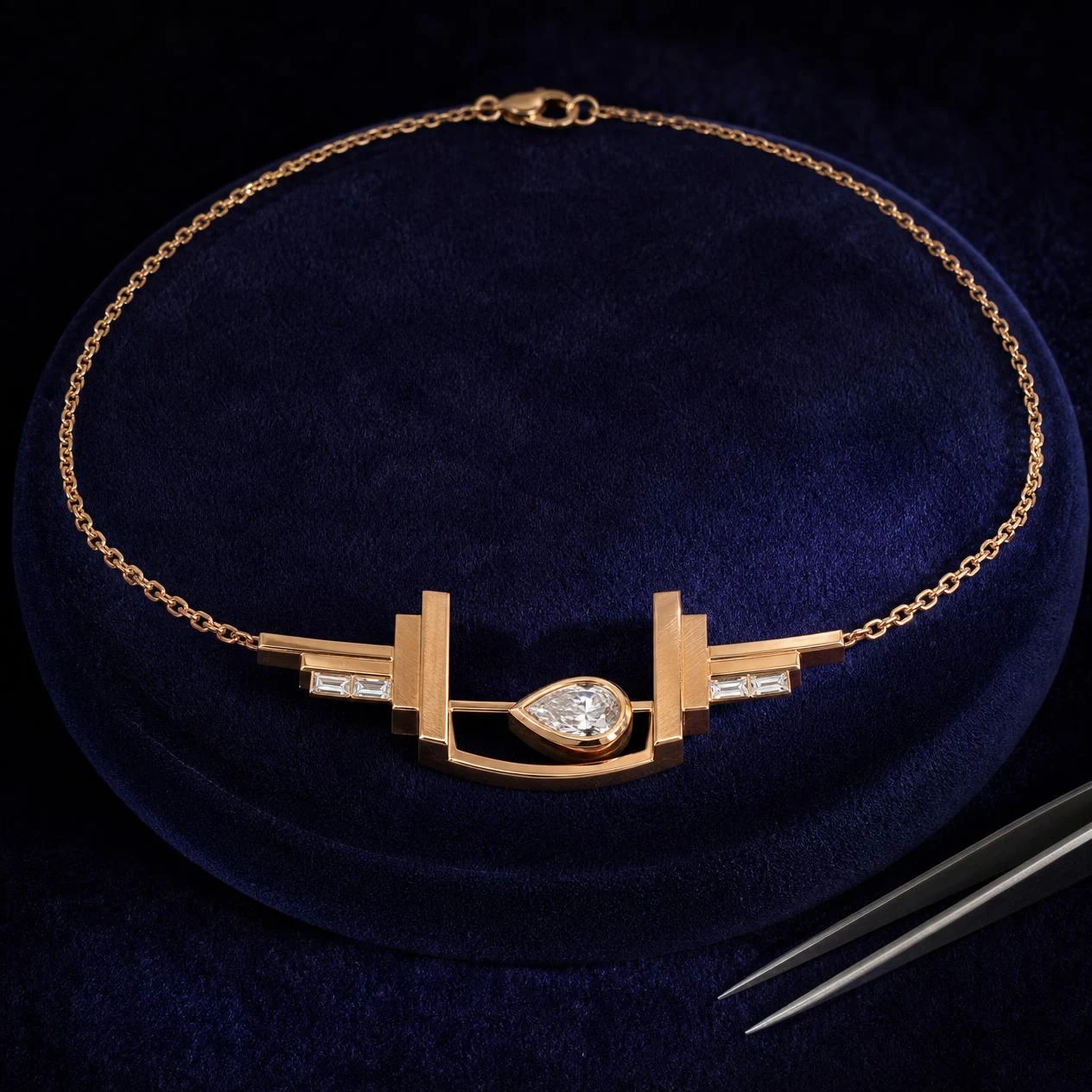 Marmo Nero, 1.68 ct tw pear lab grown diamond men’s necklace in rose gold (front view)