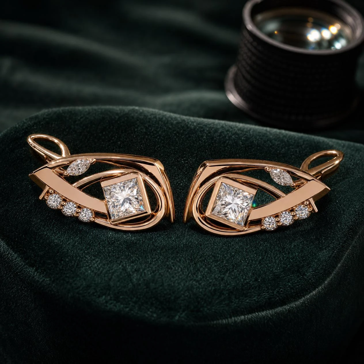 Galassia di Seta, 4.92 ct tw princess lab grown diamond earrings in rose gold (front view)
