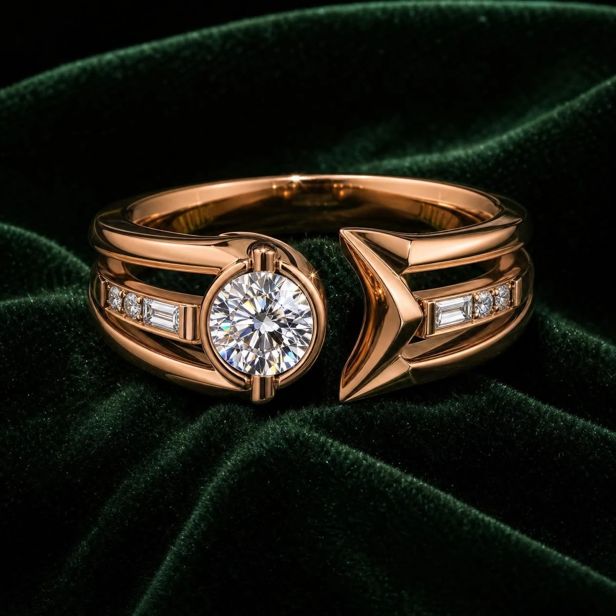 Comandante d'Acciaio, 2.47 ct tw round lab grown diamond men’s ring in rose gold (front view)