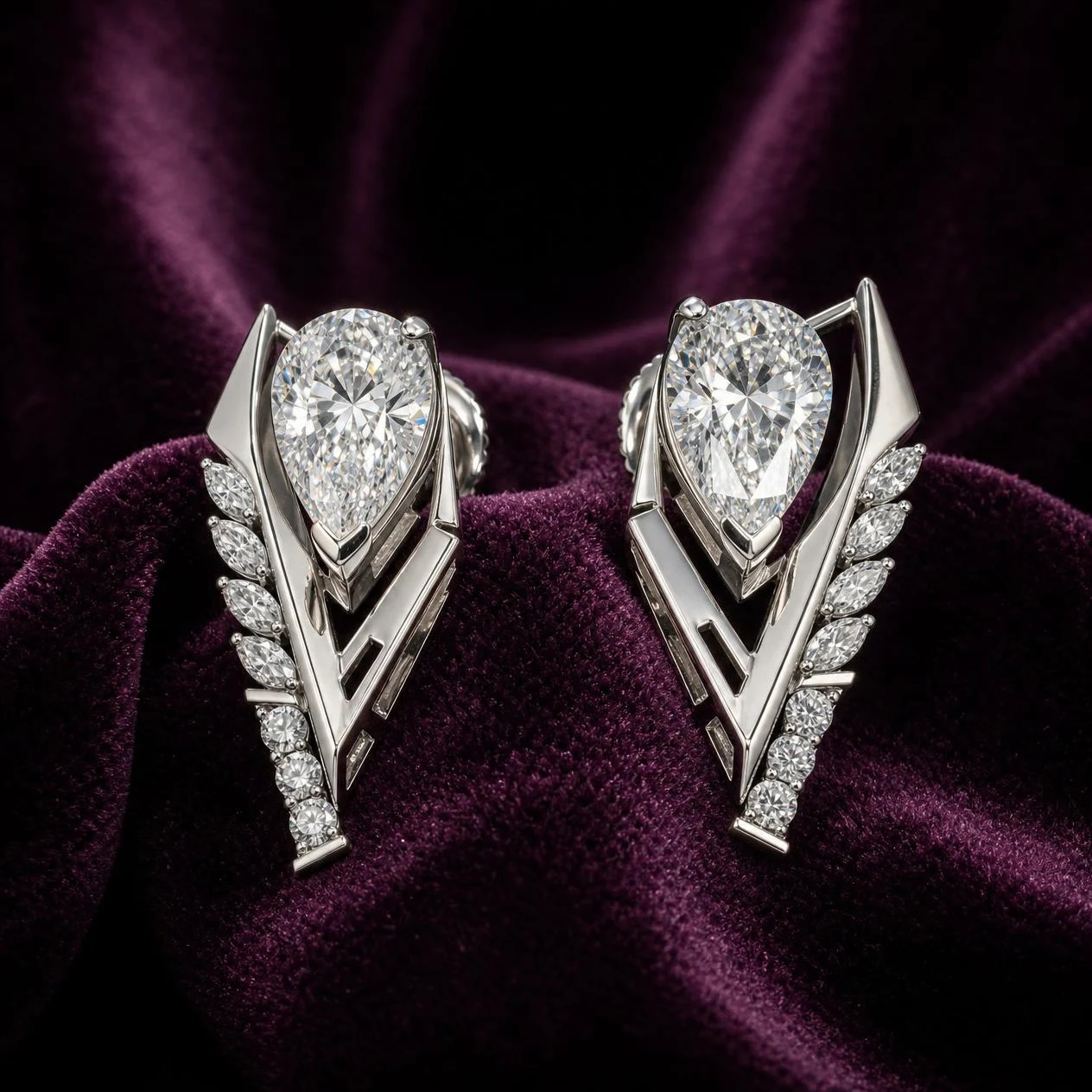 Belle Lumineuse, 4.74 ct tw pear lab grown diamond earrings in 18K white gold (front view)