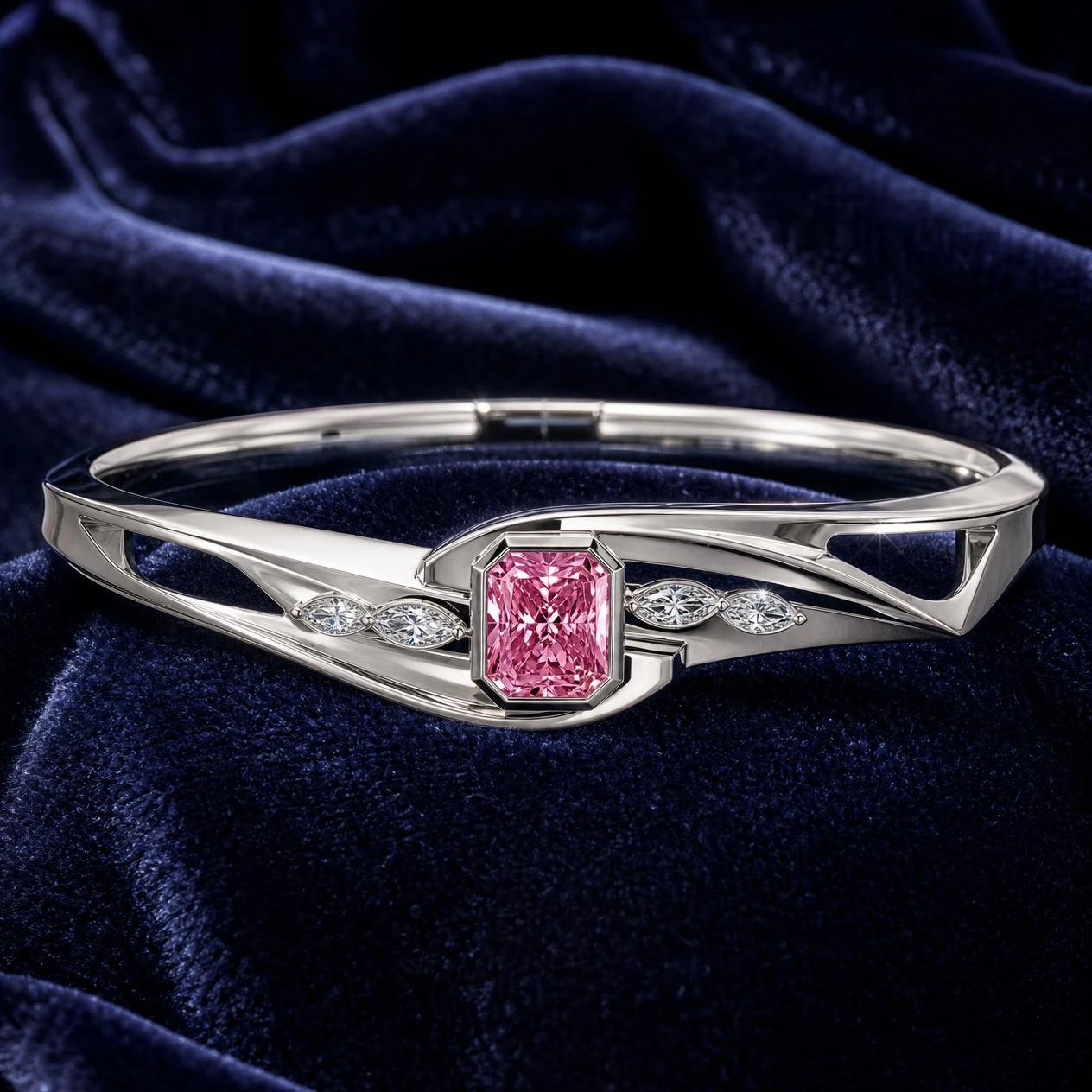 Aurora di Cristallo, 2.4 ct tw radiant lab grown diamond bracelet in 18K white gold (front view)