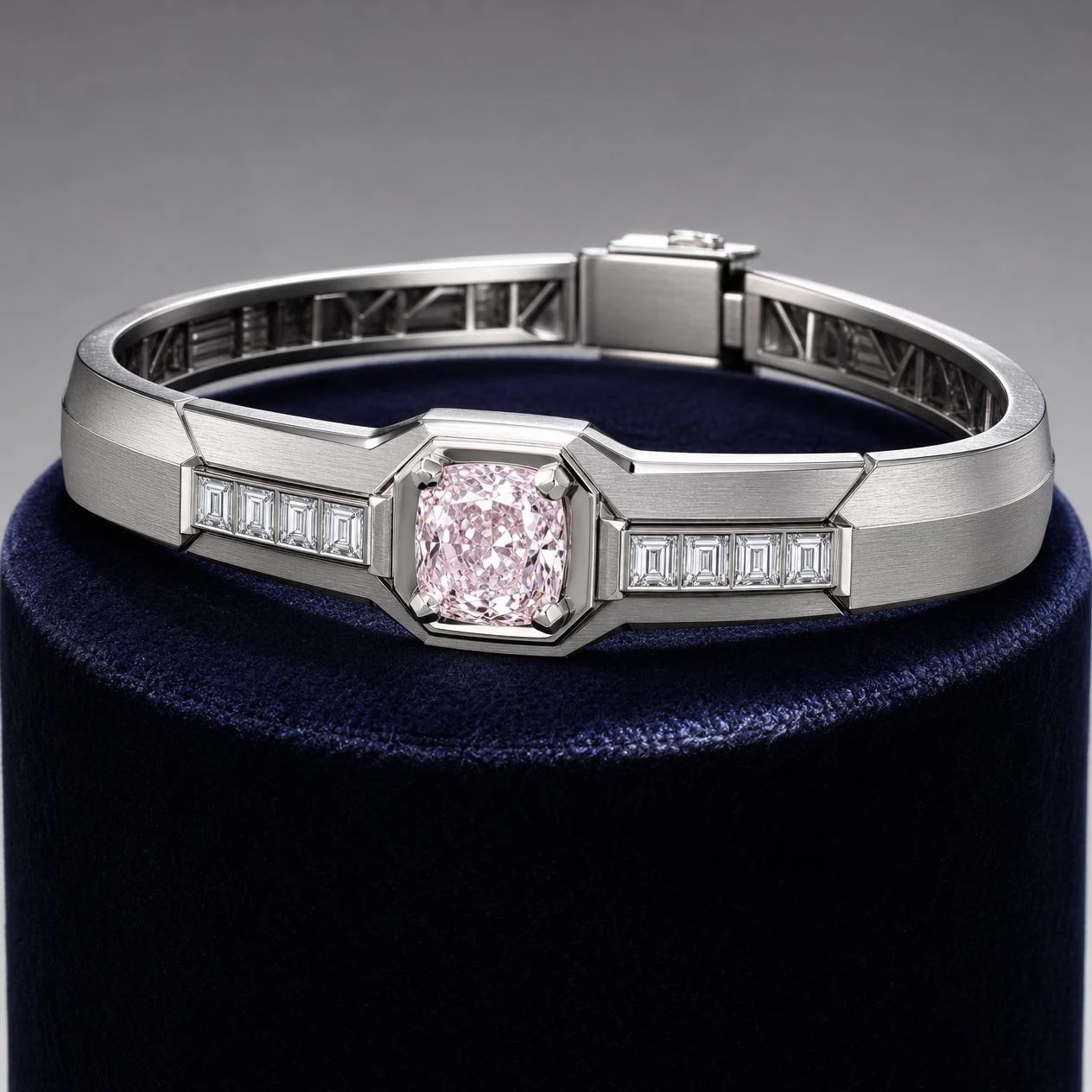 Nord Eterno, 3.25 ct tw cushion lab grown diamond men’s bracelet in 18K white gold (front view)