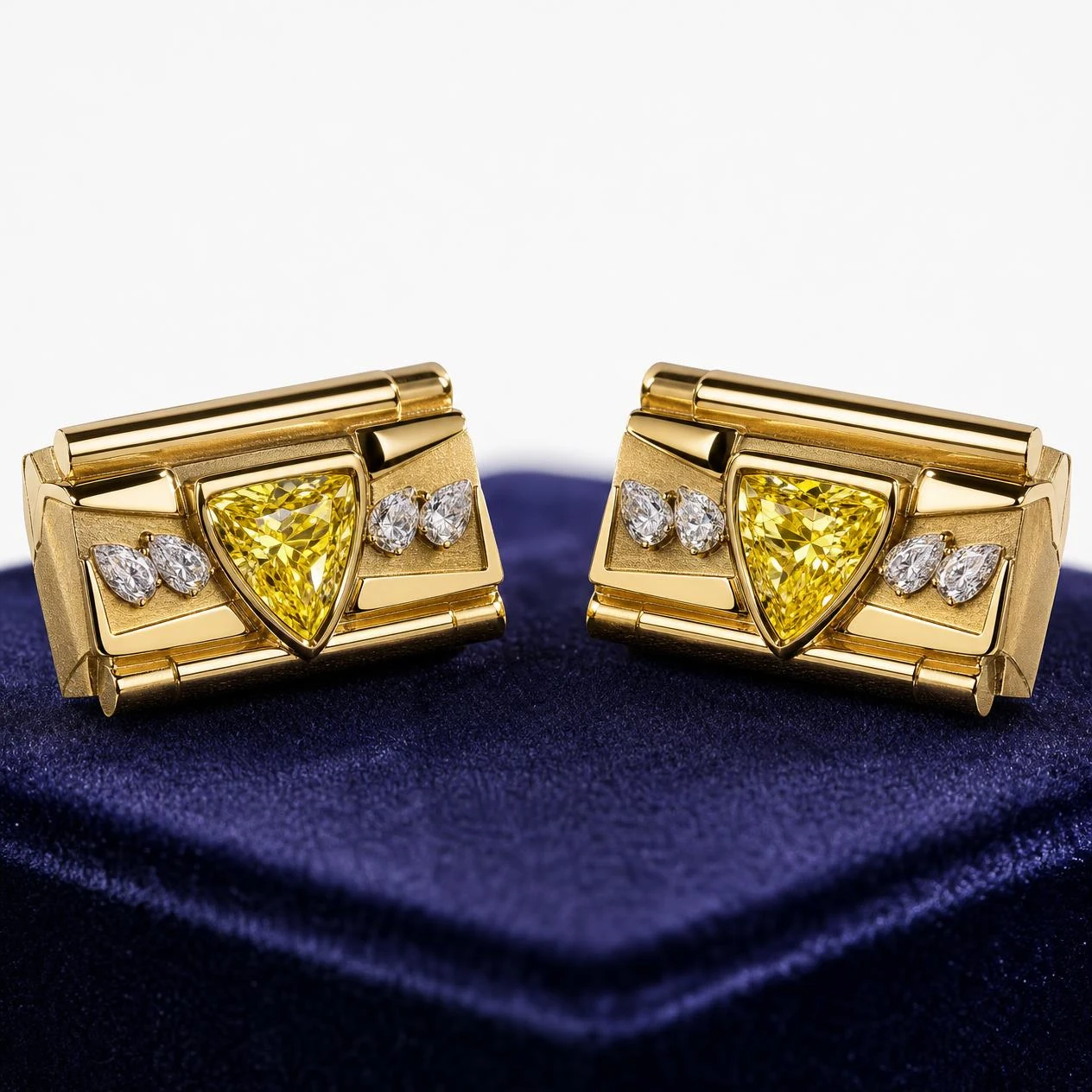Centurione di Marmo, 5.4 ct tw trillion lab grown diamond men’s earrings in 18K yellow gold (front view)