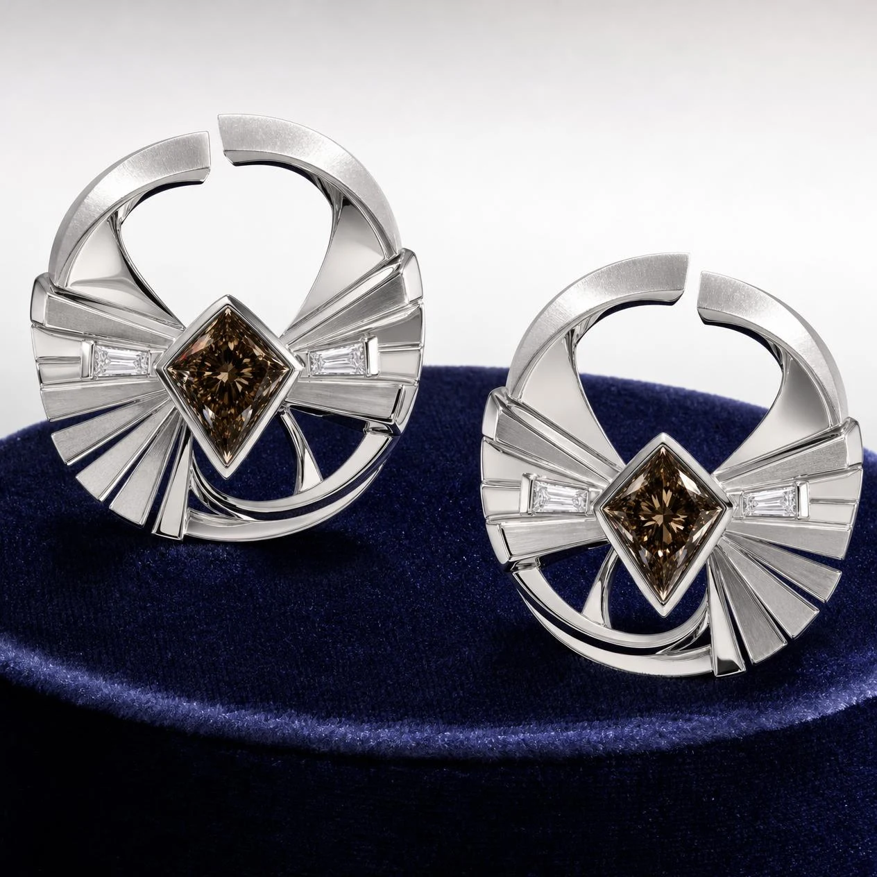 Ombra d'Ivoire, 4.72 ct tw kite lab grown diamond earrings in 18K white gold (front view)