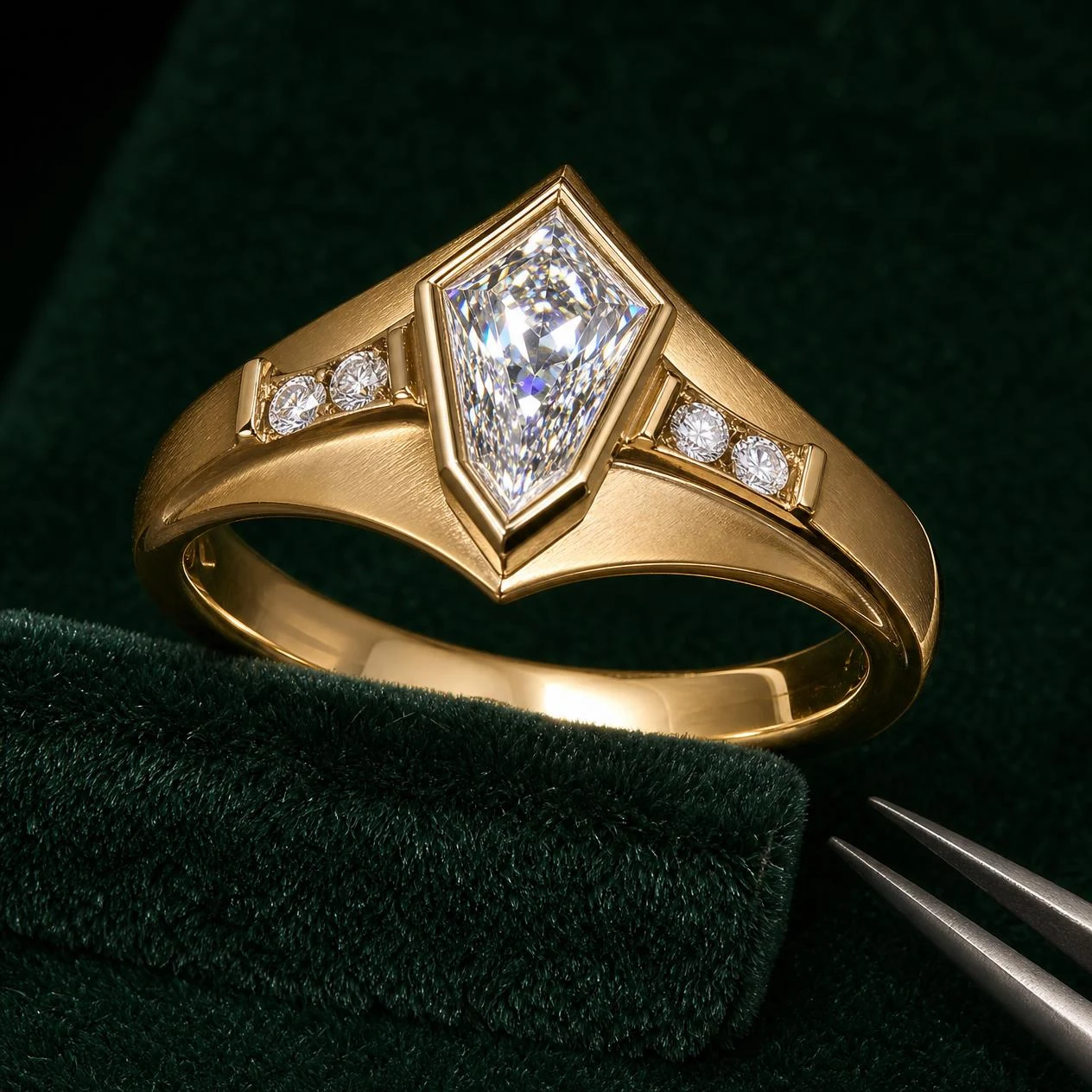 Lavanda Dorée, 1.7 ct tw kite lab grown diamond ring in 18K yellow gold (front view)