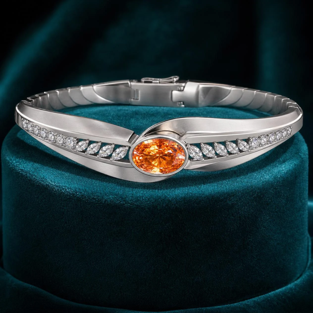 Ondine Preziosa, 2.42 ct tw oval lab grown diamond bracelet in 18K white gold (front view)