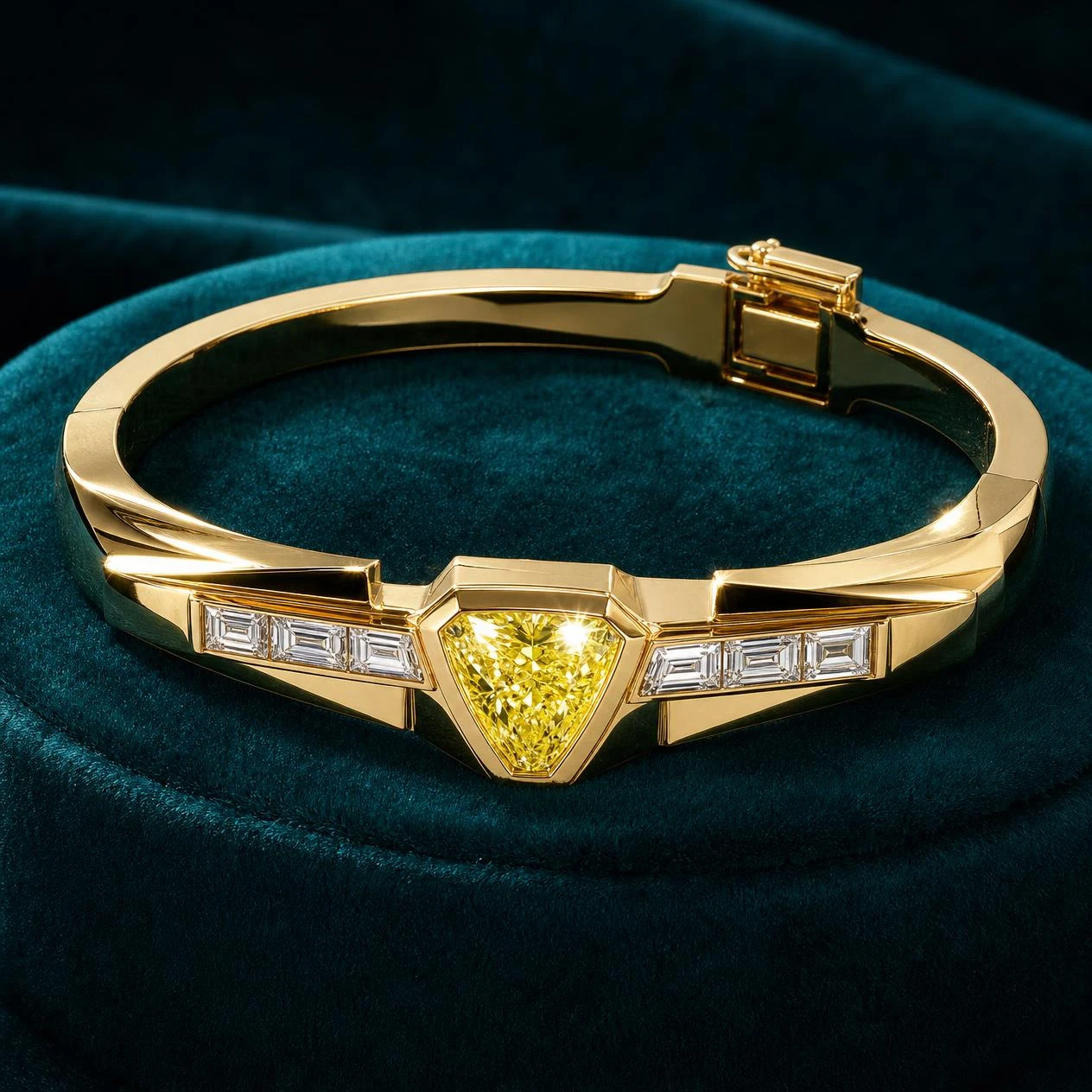 Ammiraglio di Platino, 2.82 ct tw trillion lab grown diamond men’s bracelet in 18K yellow gold (front view)