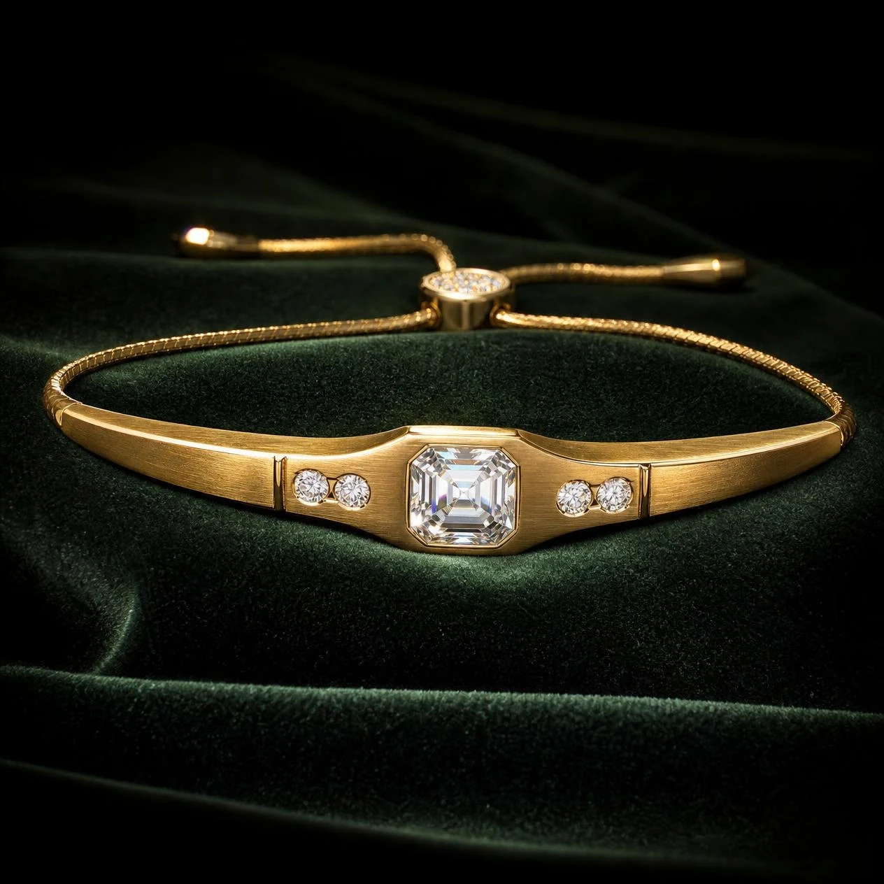 Fortezza Invicto, 2.2 ct tw asscher lab grown diamond men’s bracelet in 18K yellow gold (front view)