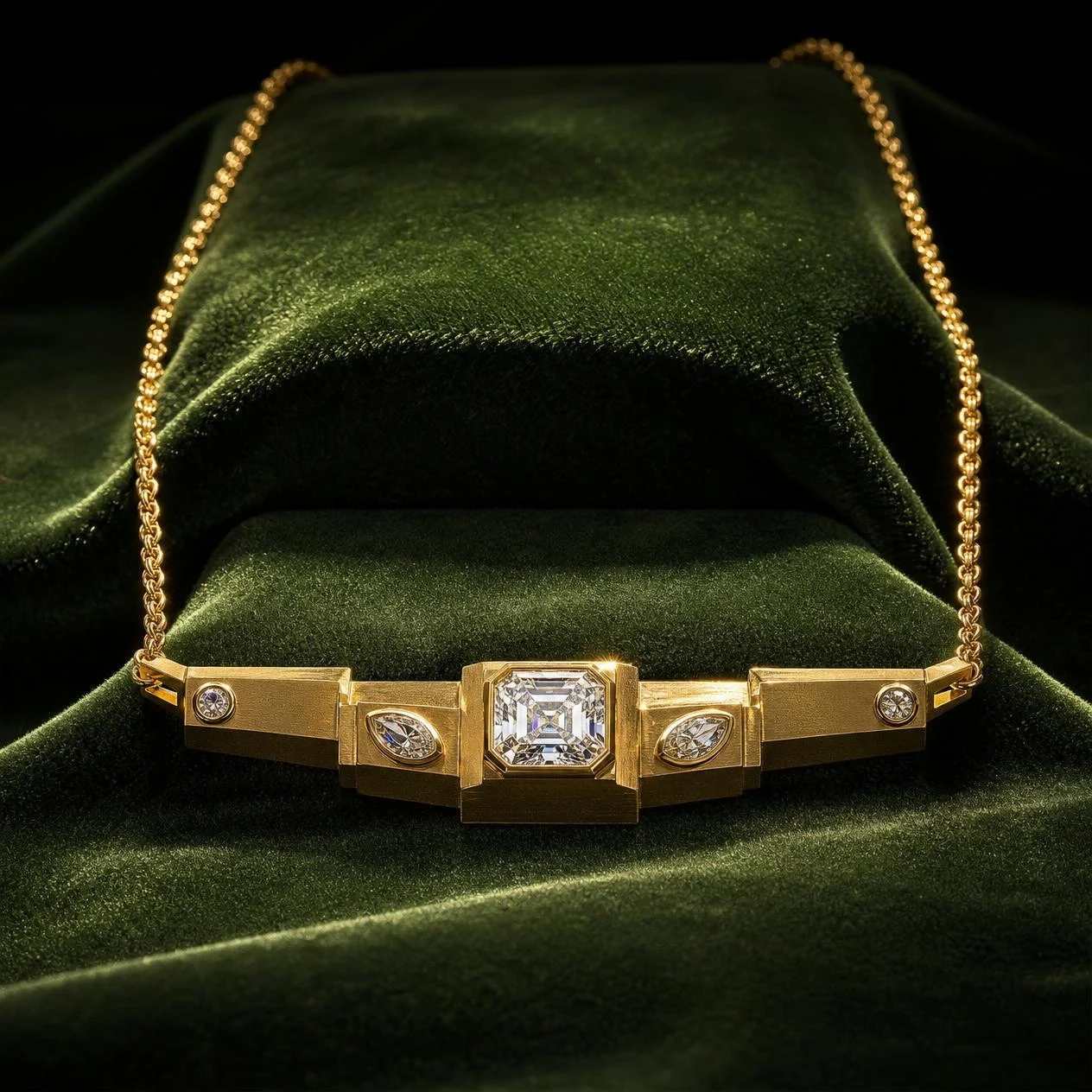 Baluardo Invicto, 1.66 ct tw asscher lab grown diamond men’s necklace in 18K yellow gold (front view)