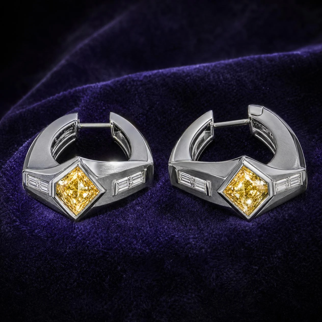 Cratere Nobile, 5.4 ct tw kite lab grown diamond men’s earrings in 18K white gold (front view)