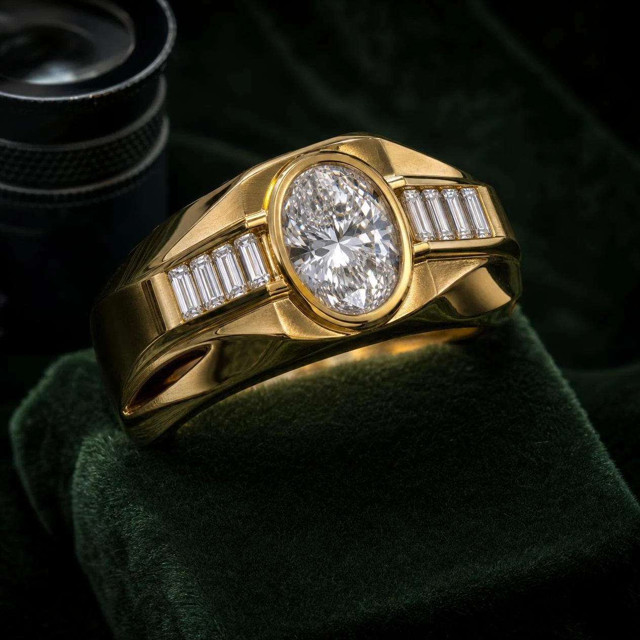 Bastione Eterno, 3.25 ct tw oval lab grown diamond men’s ring in 18K yellow gold (front view)
