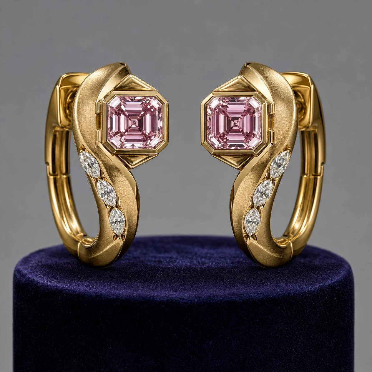Aube Preziosa, 2.7 ct tw asscher lab grown diamond earrings in 18K yellow gold (front view)
