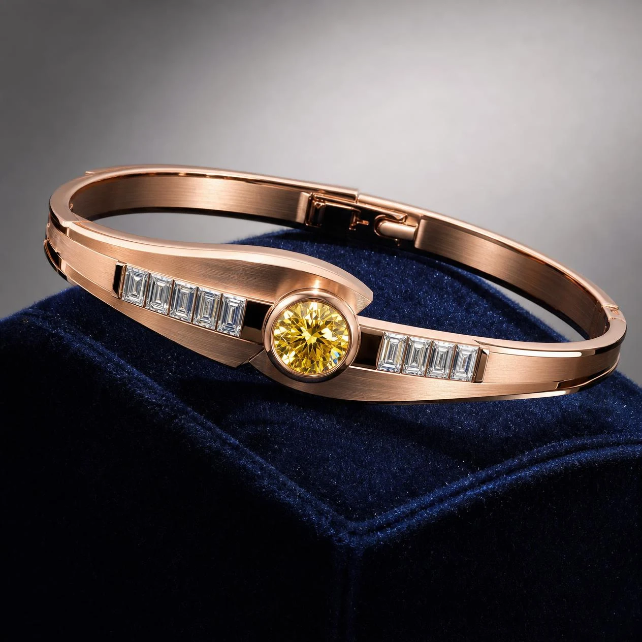 Maestro di Mezzanotte, 2.72 ct tw round lab grown diamond men’s bracelet in rose gold (front view)