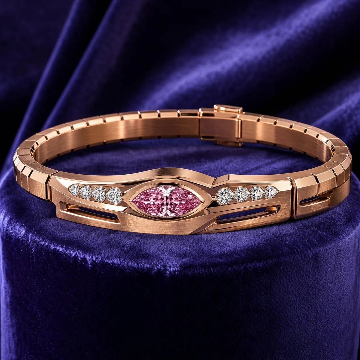 Cedro di Granito, 3.05 ct tw marquise lab grown diamond men’s bracelet in rose gold (front view)