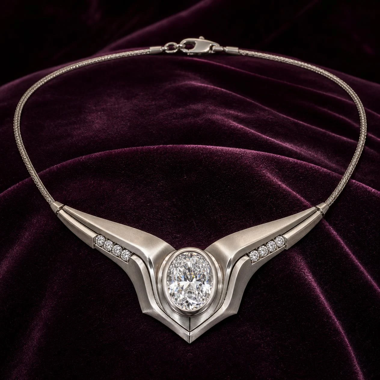 Brume Lumineuse, 1.86 ct tw oval lab grown diamond necklace in 18K white gold (front view)