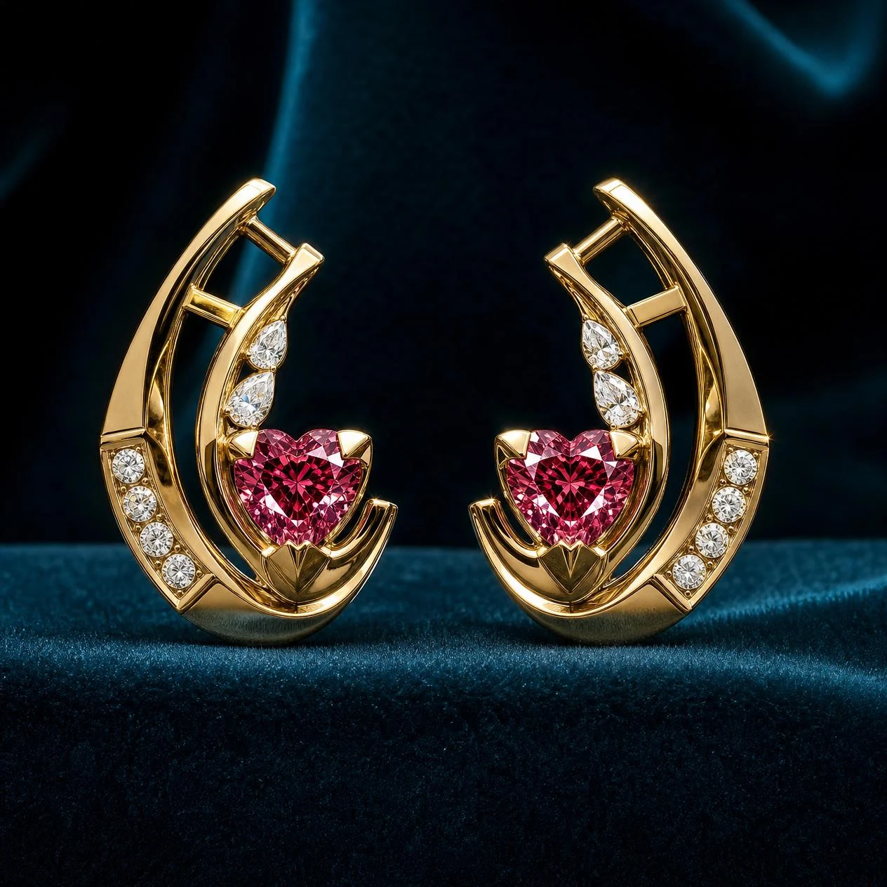 Cielo Lumineuse, 3.36 ct tw heart lab grown diamond earrings in 18K yellow gold (front view)