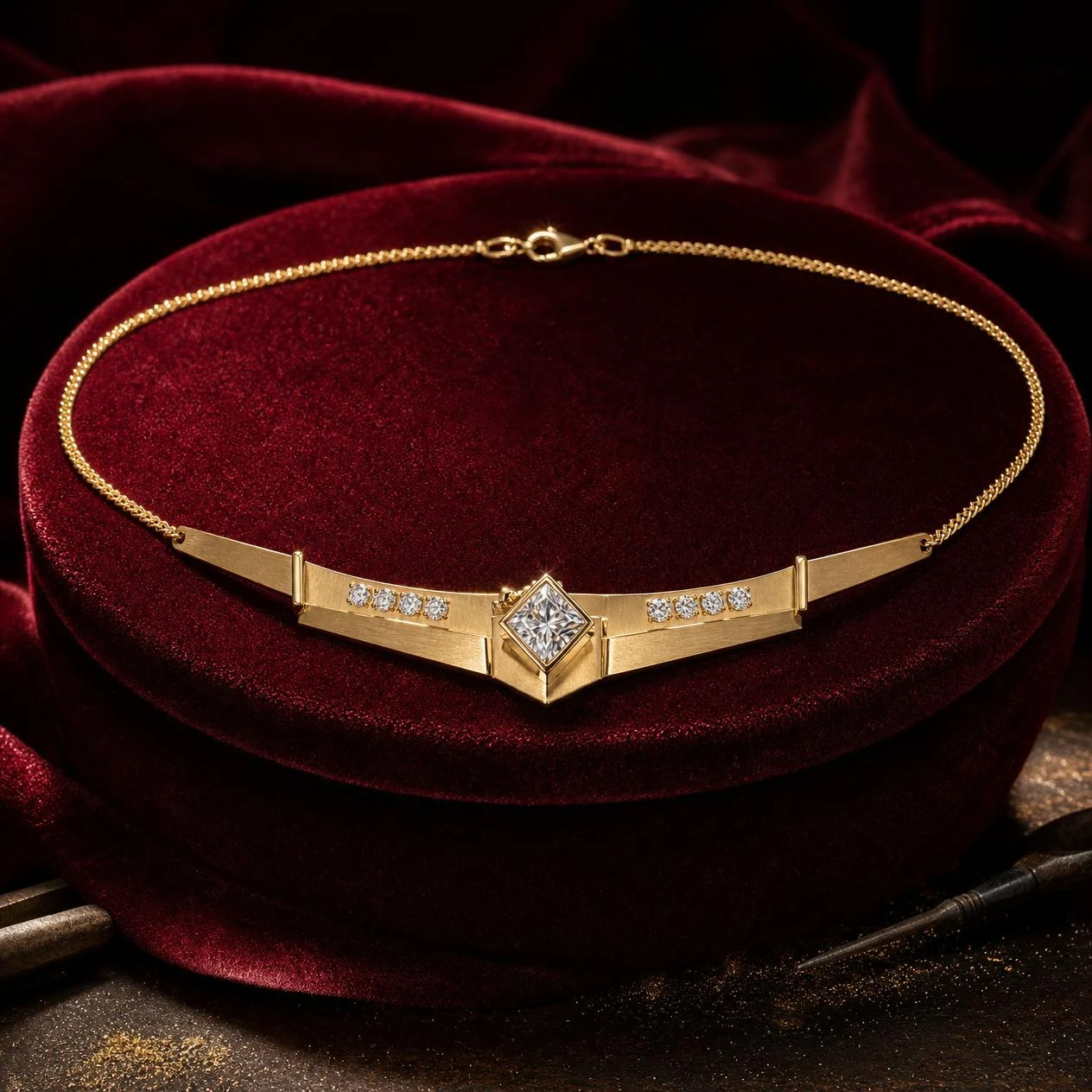 Douce di Primavera, 1.72 ct tw kite lab grown diamond necklace in 18K yellow gold (front view)