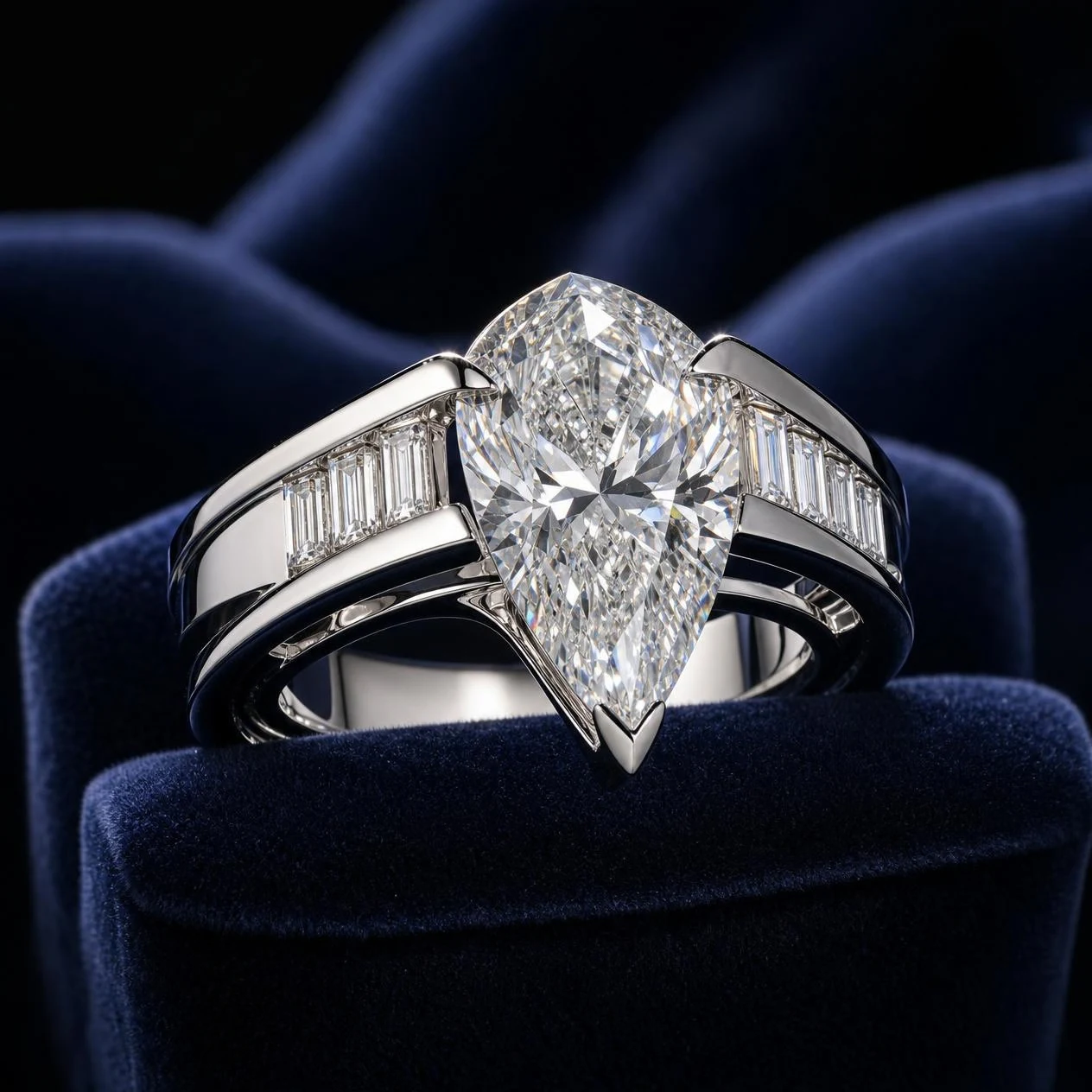 Soie Sottile, 2.98 ct tw pear lab grown diamond ring in 18K white gold (front view)