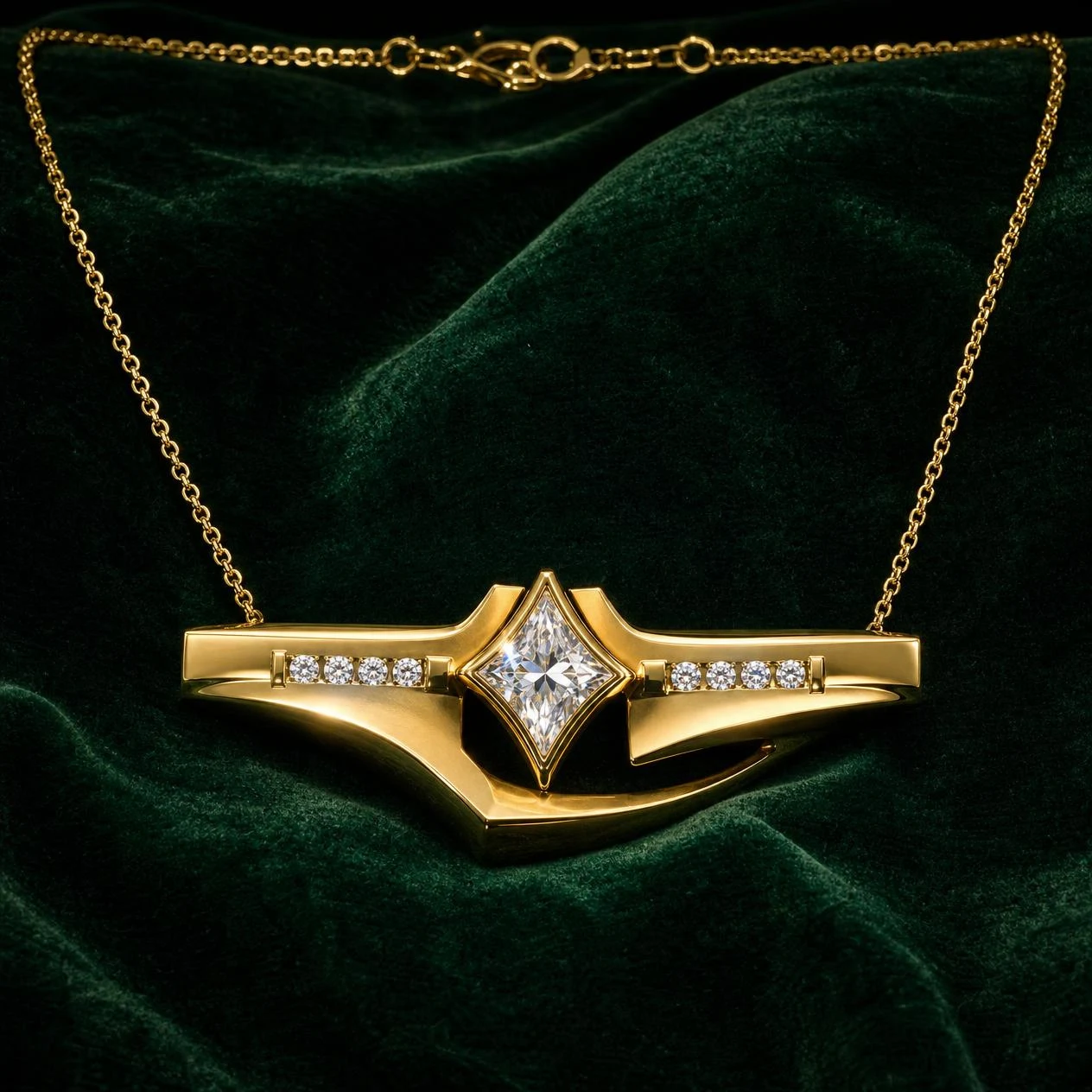 Guardiano dell'Alba, 1.86 ct tw kite lab grown diamond men’s necklace in 18K yellow gold (front view)