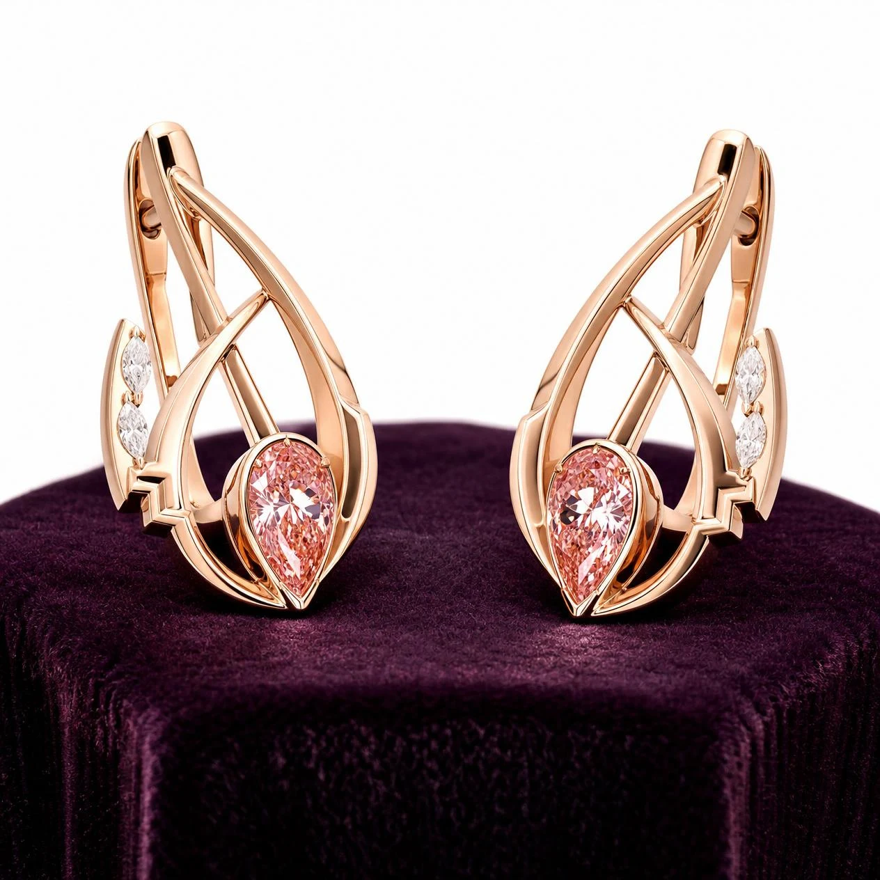 Ondine Vivace, 4.6 ct tw pear lab grown diamond earrings in rose gold (front view)