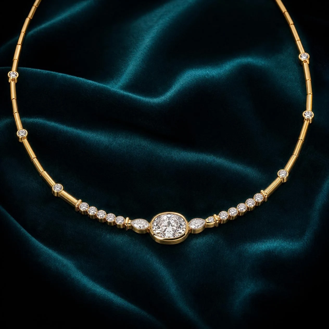 Monarca di Notte, 2.18 ct tw oval lab grown diamond men’s necklace in 18K yellow gold (front view)