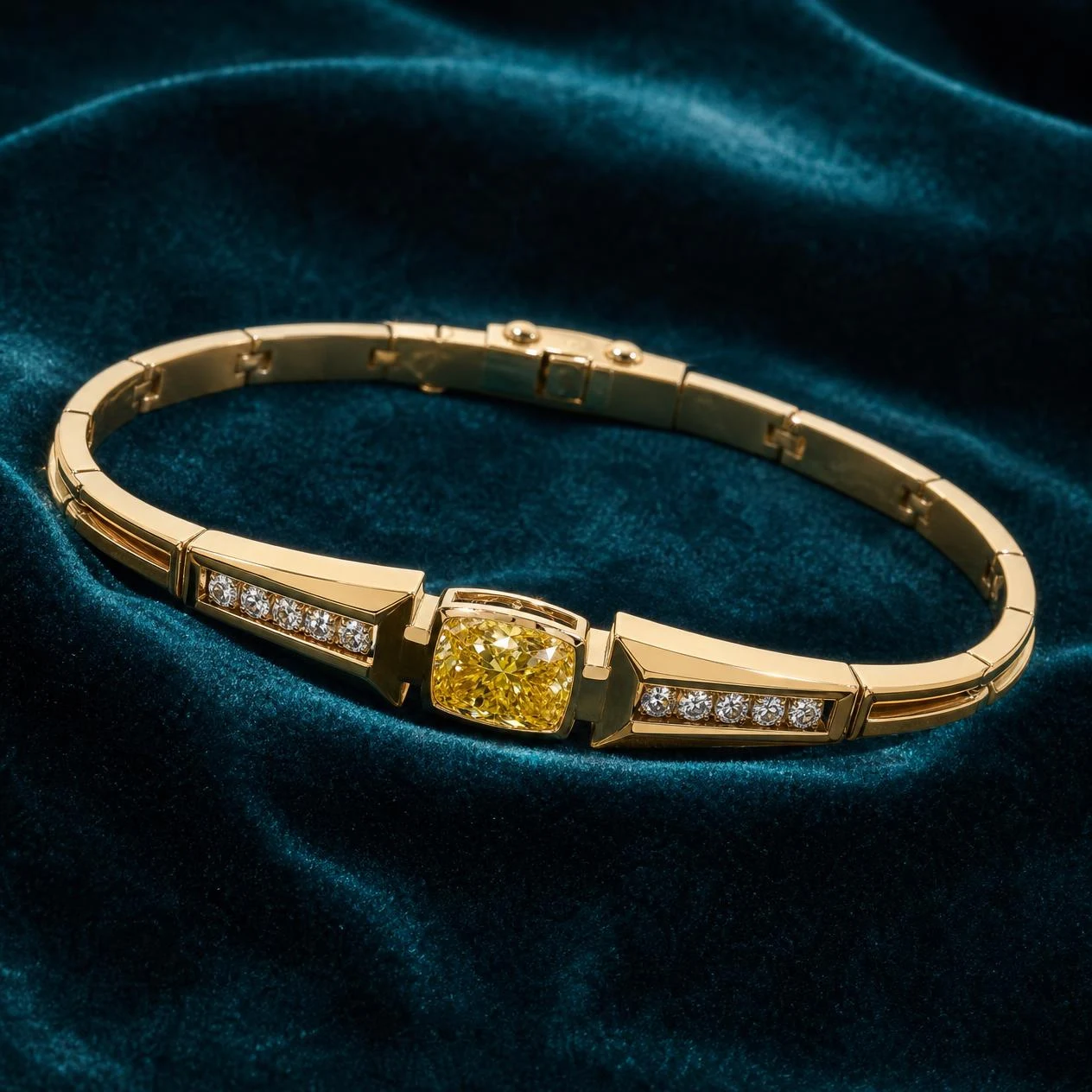 Barone d'Ebano, 2.48 ct tw cushion lab grown diamond men’s bracelet in 18K yellow gold (front view)