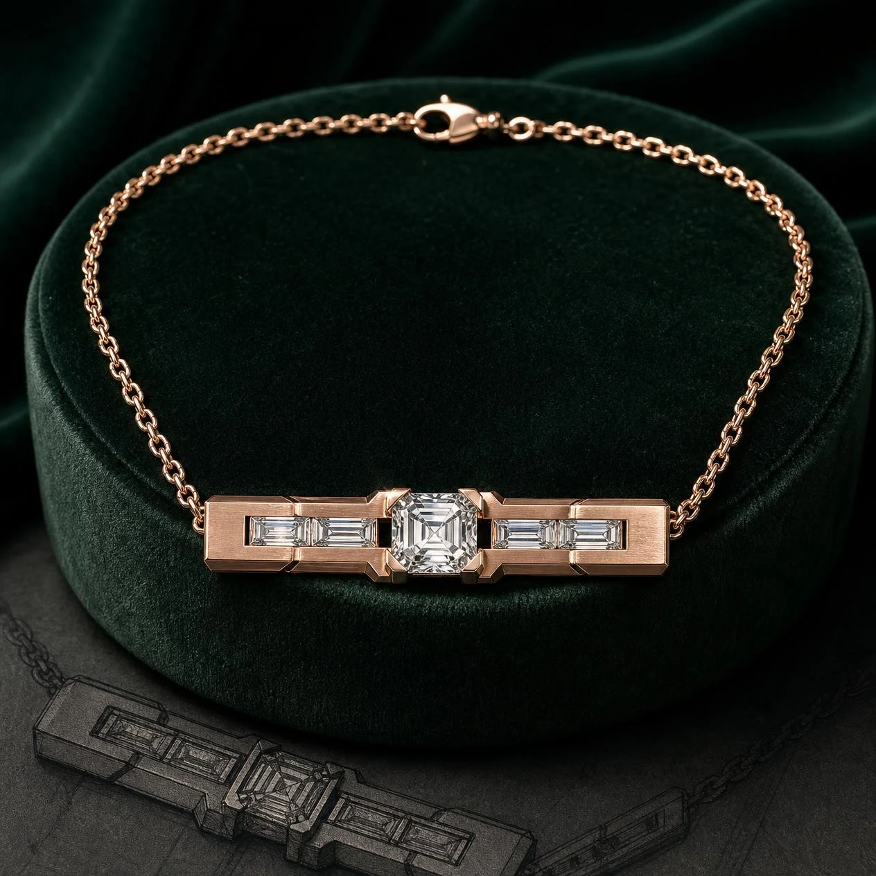 Tempesta Nobile, 1.98 ct tw asscher lab grown diamond men’s necklace in rose gold (front view)