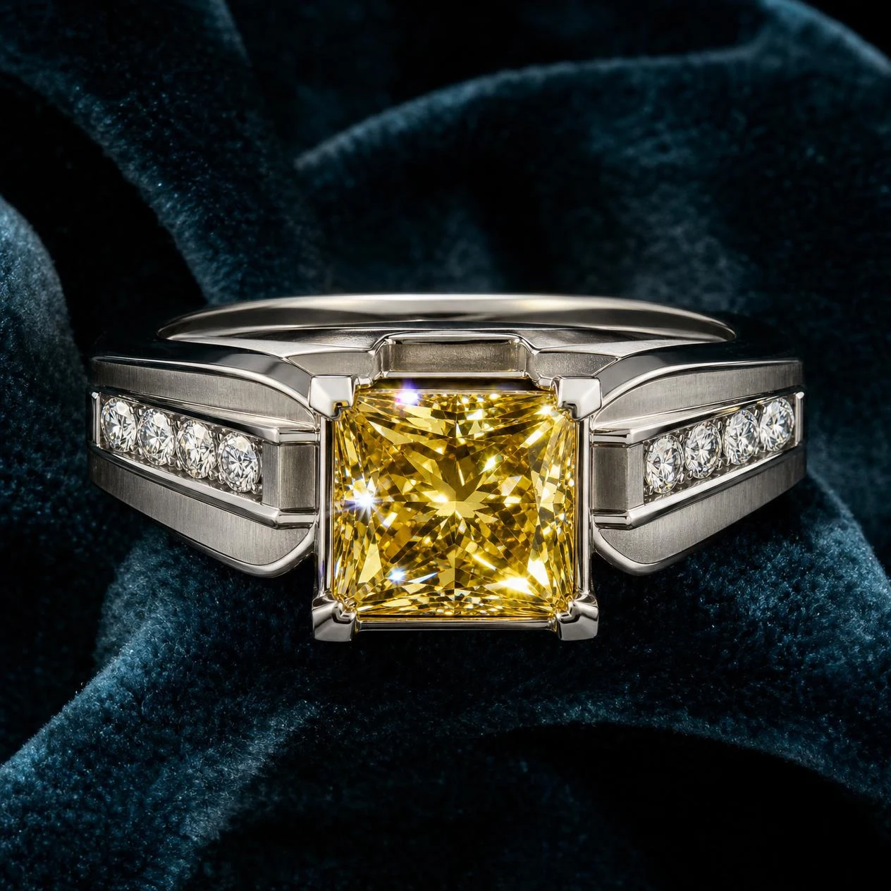 Baluardo Indomito, 1.9 ct tw princess lab grown diamond men’s ring in 18K white gold (front view)