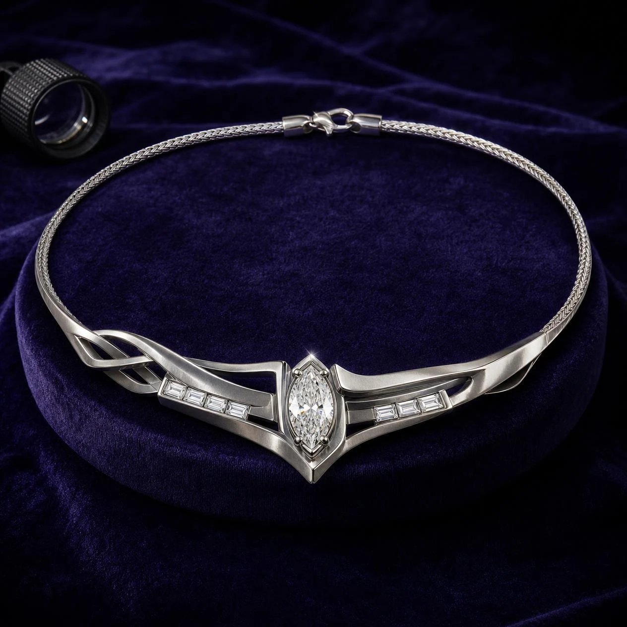 Nebbia Antica, 1.64 ct tw marquise lab grown diamond necklace in 18K white gold (front view)