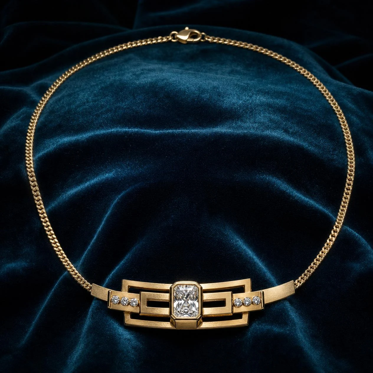 Cometa d'Inverno, 1.92 ct tw radiant lab grown diamond necklace in 18K yellow gold (front view)