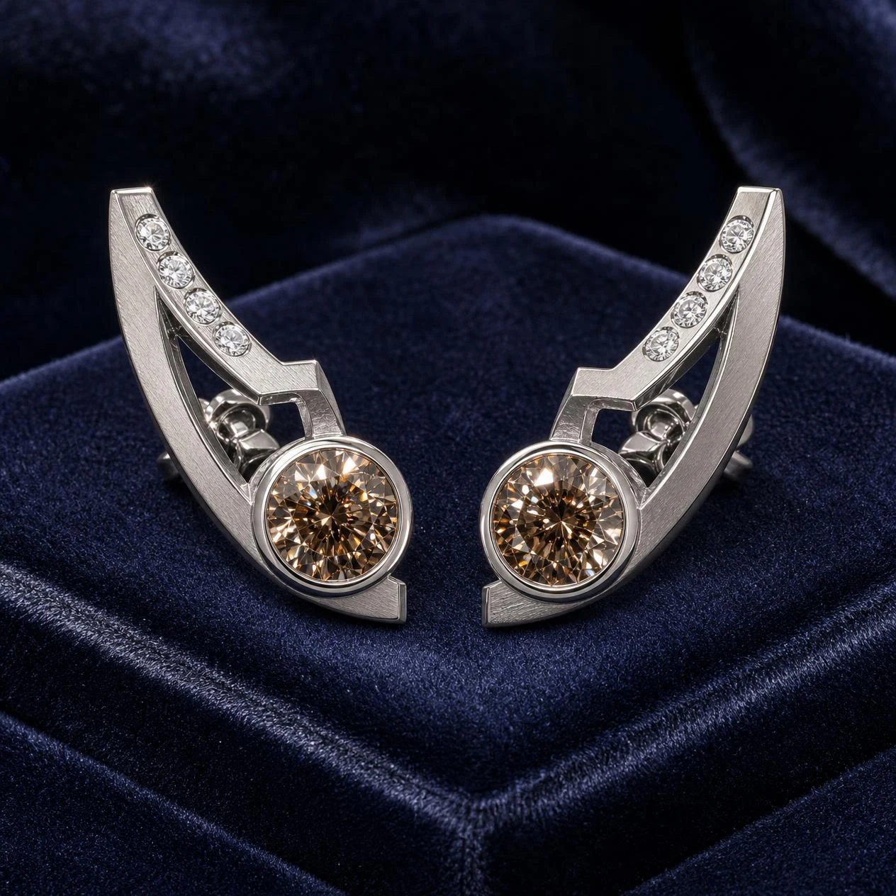 Sole Antica, 4.24 ct tw round lab grown diamond earrings in 18K white gold (front view)