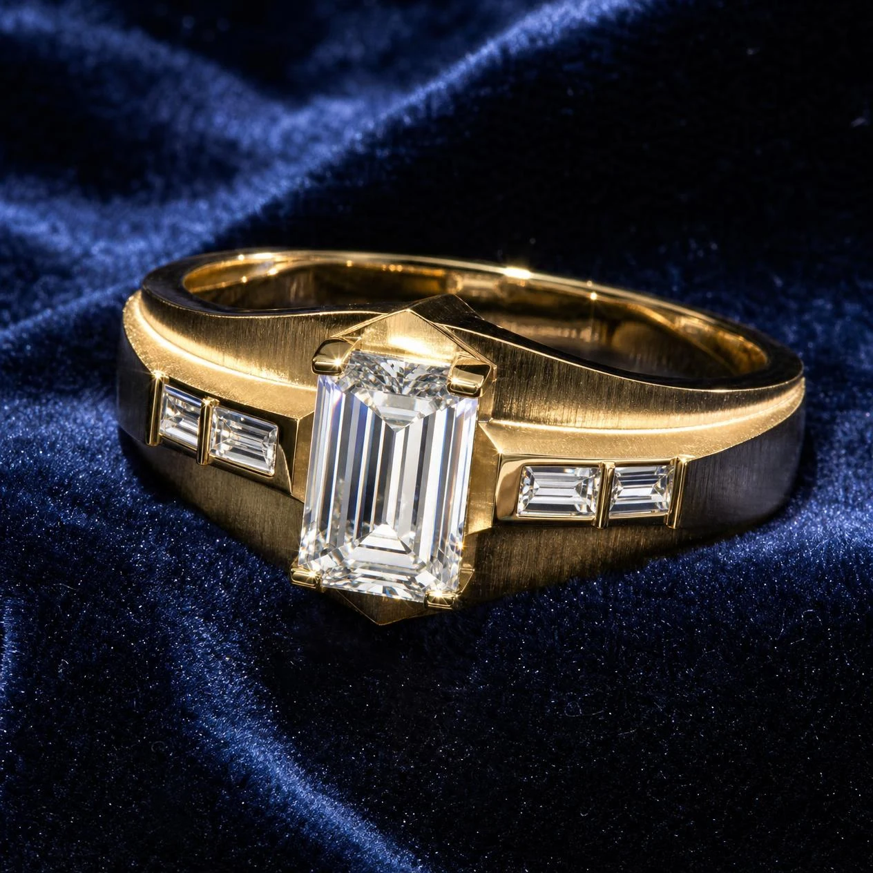 Maestrale Fermo, 2.28 ct tw emerald lab grown diamond men’s ring in 18K yellow gold (front view)