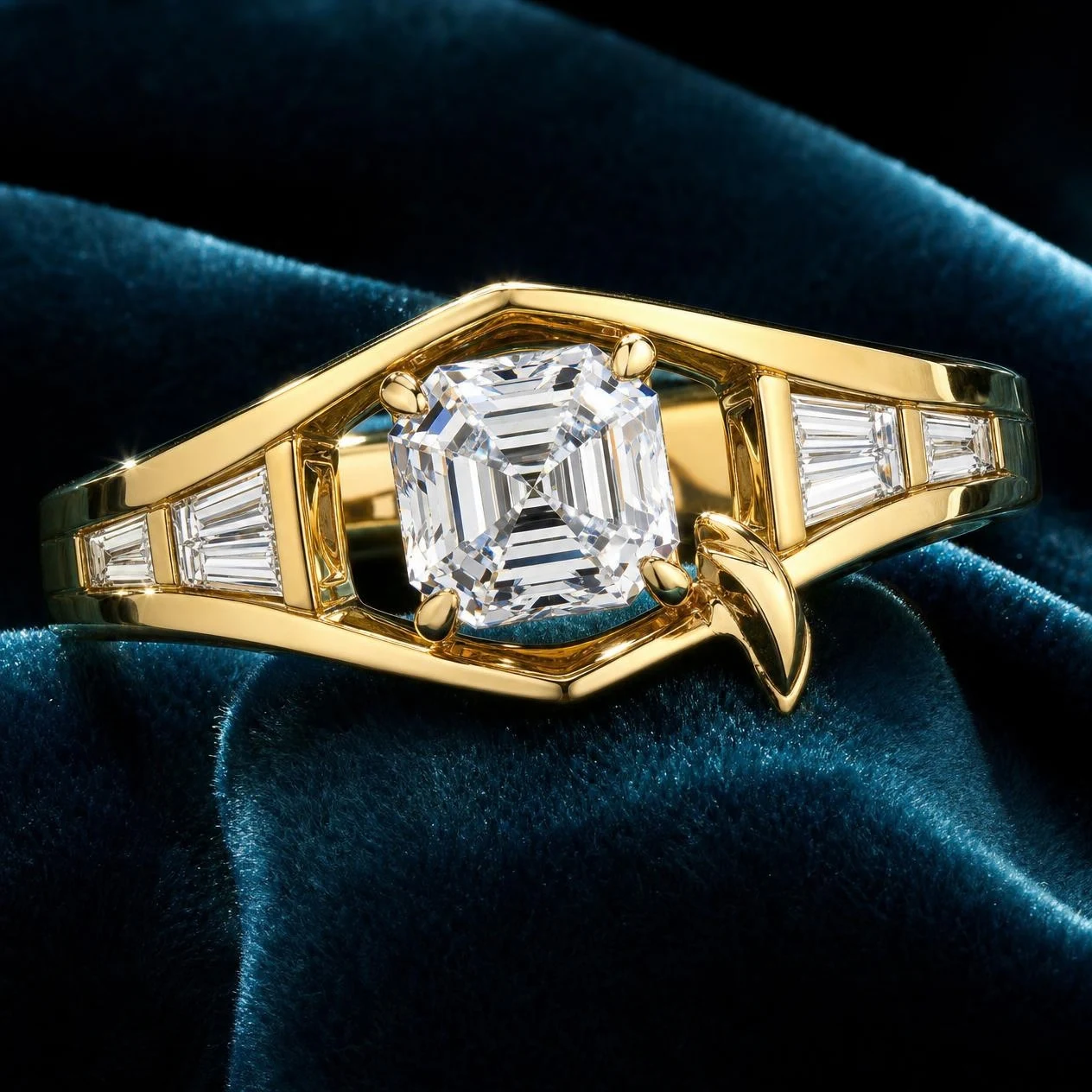 Brina Lucente, 2.35 ct tw asscher lab grown diamond ring in 18K yellow gold (front view)
