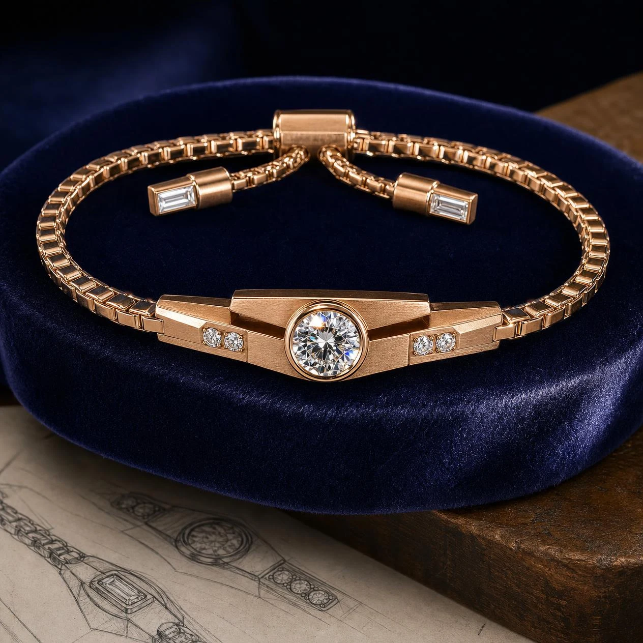 Stendardo del Sud, 2.36 ct tw round lab grown diamond men’s bracelet in rose gold (front view)