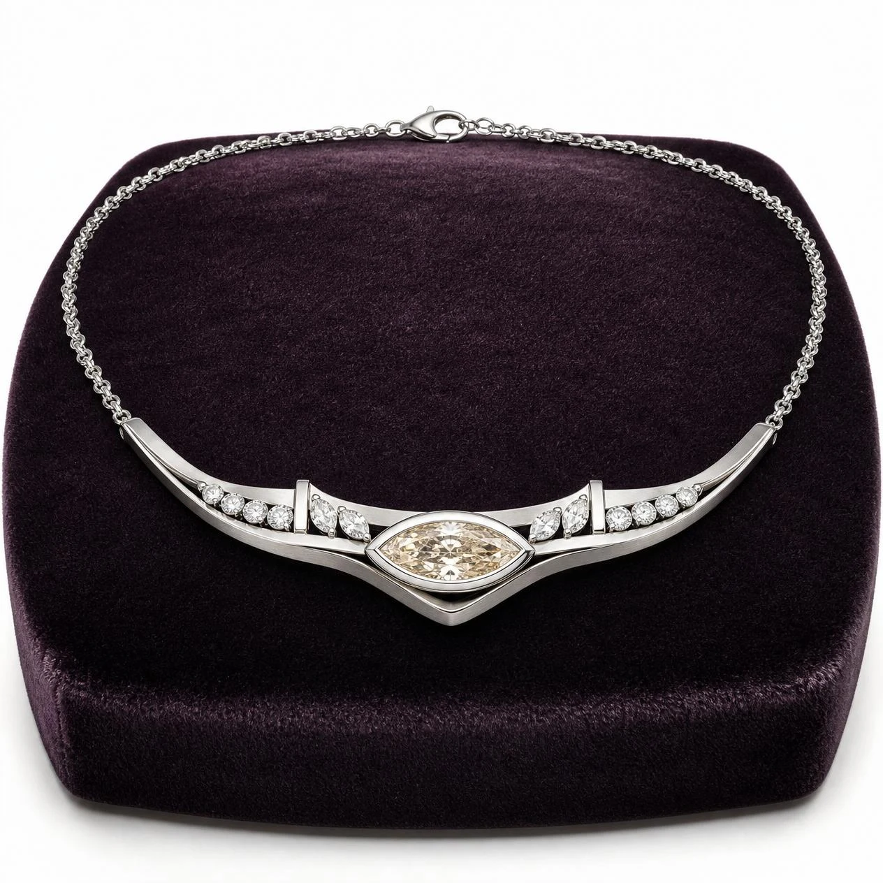 Isola Regale, 2.03 ct tw marquise lab grown diamond necklace in 18K white gold (front view)