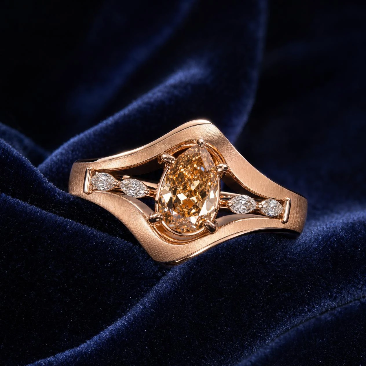 Rêve Fiorita, 1.52 ct tw pear lab grown diamond ring in rose gold (front view)