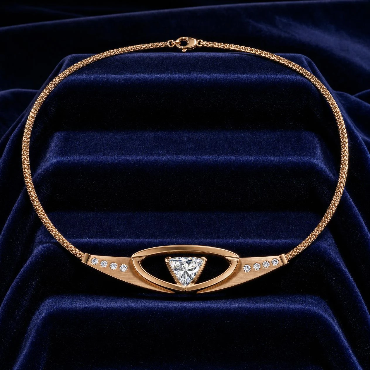 Quercia Solenne, 2.64 ct tw trillion lab grown diamond men’s necklace in rose gold (front view)