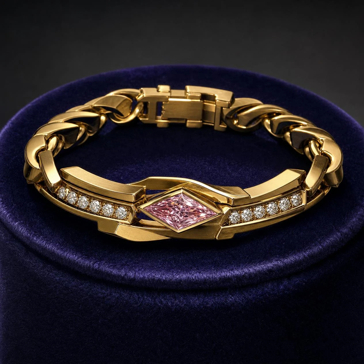 Cedro Nero, 2.1 ct tw kite lab grown diamond men’s bracelet in 18K yellow gold (front view)