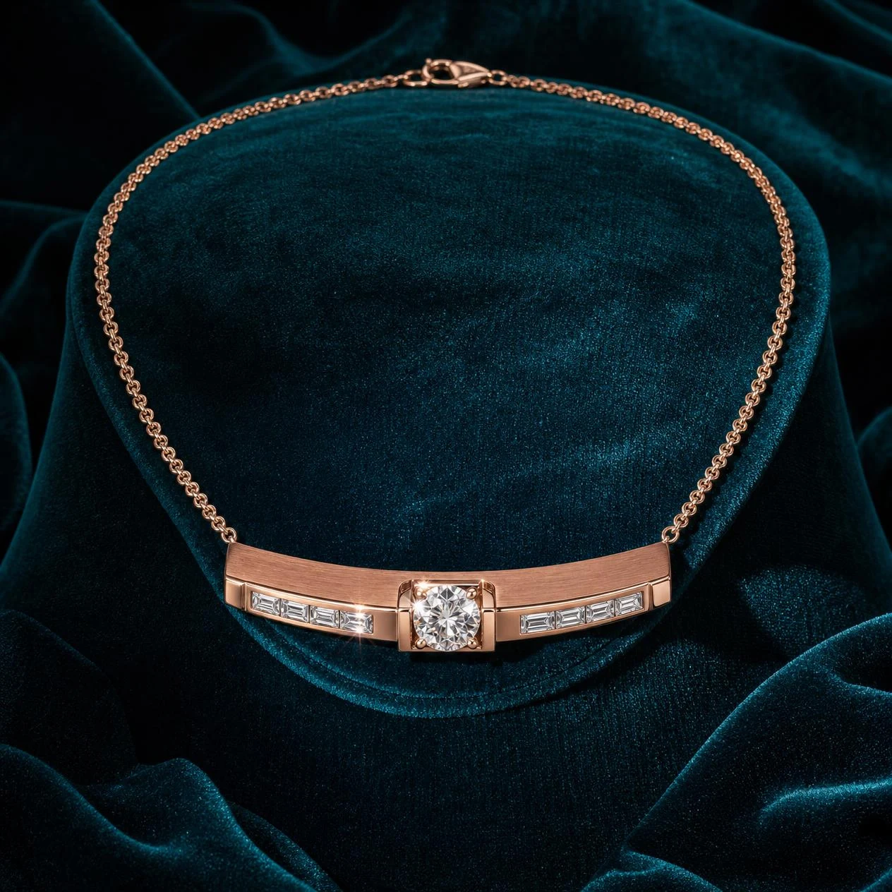 Sentinella di Bronzo, 2.41 ct tw round lab grown diamond men’s necklace in rose gold (front view)