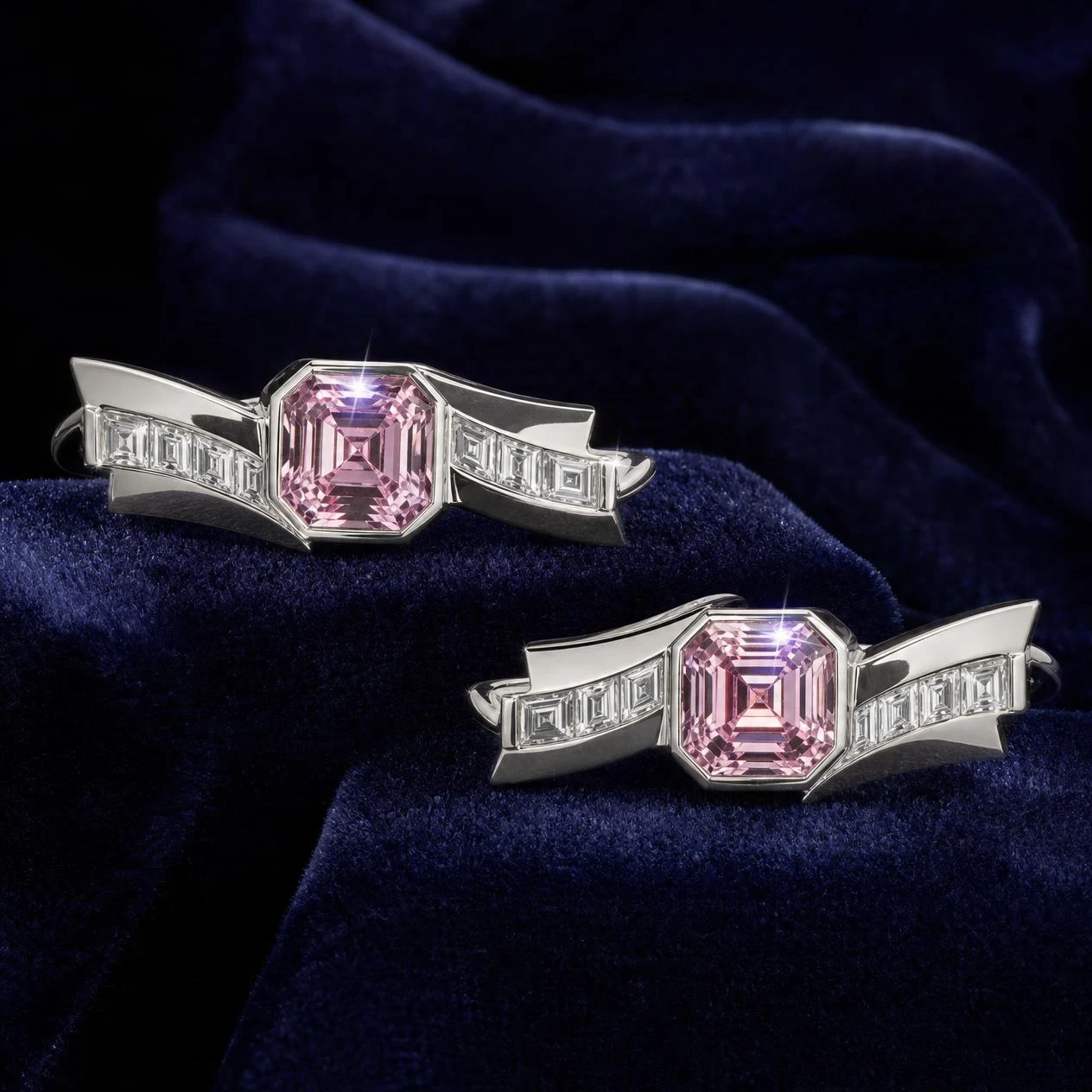 Lira del Mare, 3.4 ct tw asscher lab grown diamond earrings in 18K white gold (front view)