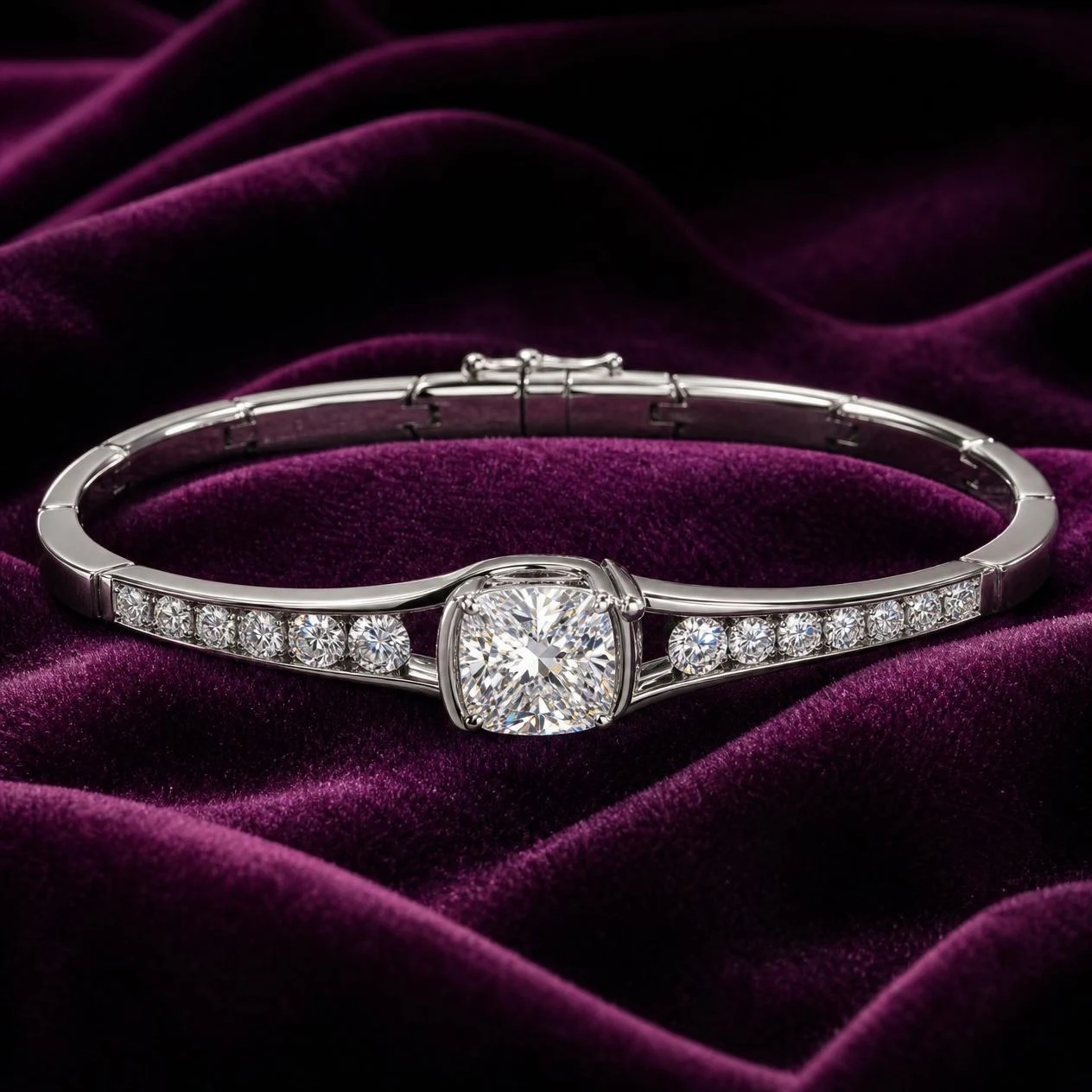 Brume Nascosta, 3.46 ct tw cushion lab grown diamond bracelet in 18K white gold (front view)