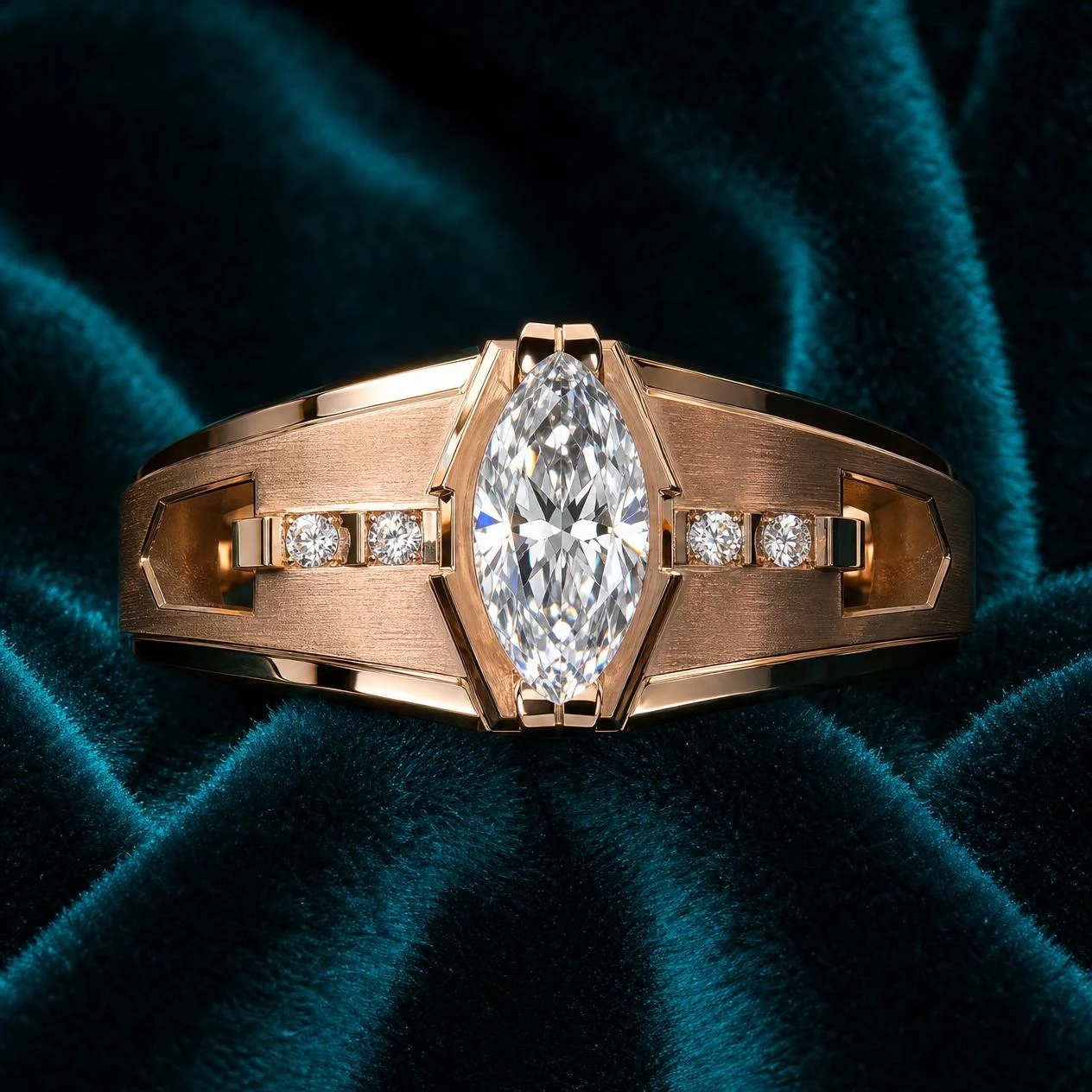 Glaciale del Sud, 1.81 ct tw marquise lab grown diamond men’s ring in rose gold (front view)