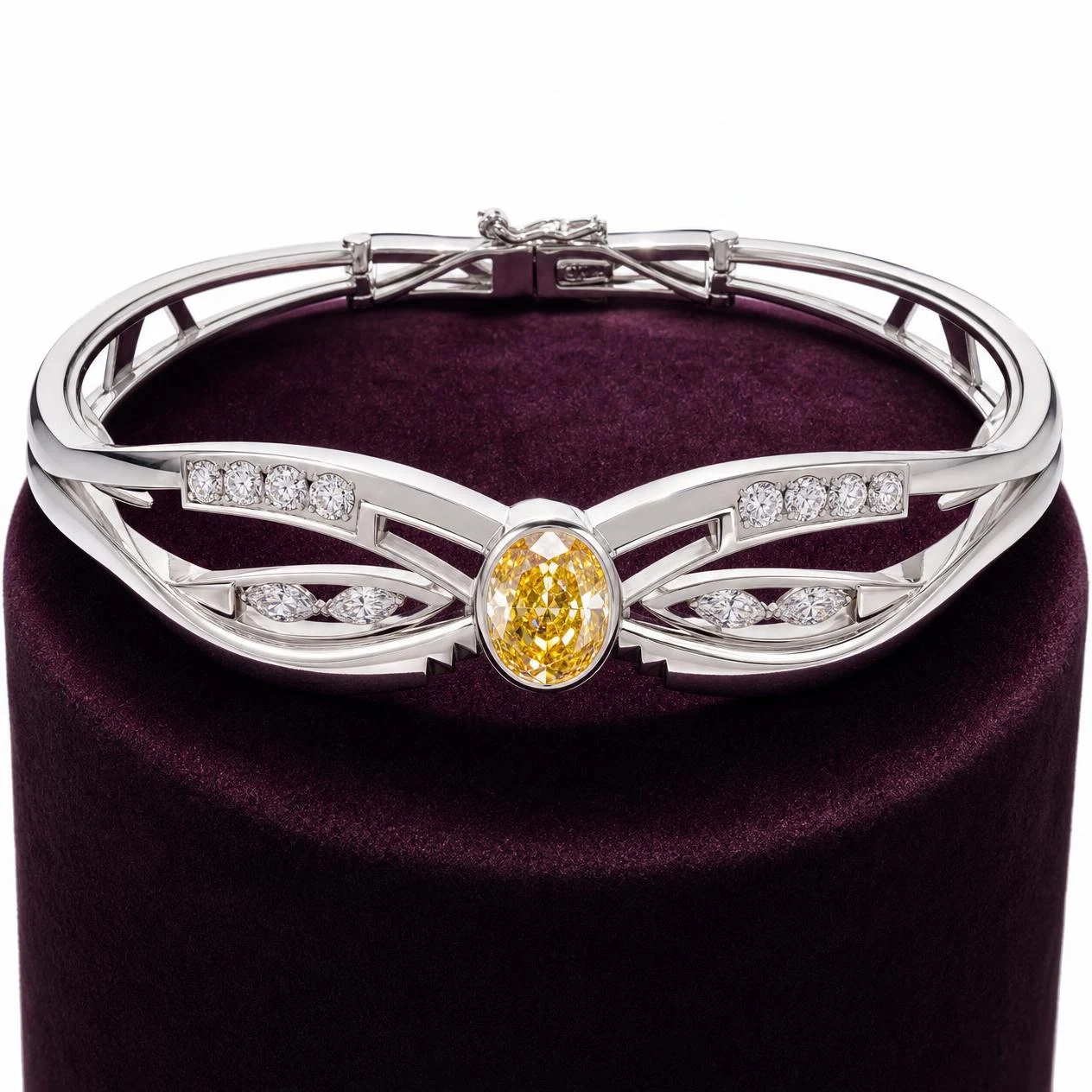 Onda Incantata, 2.18 ct tw oval lab grown diamond bracelet in 18K white gold (front view)