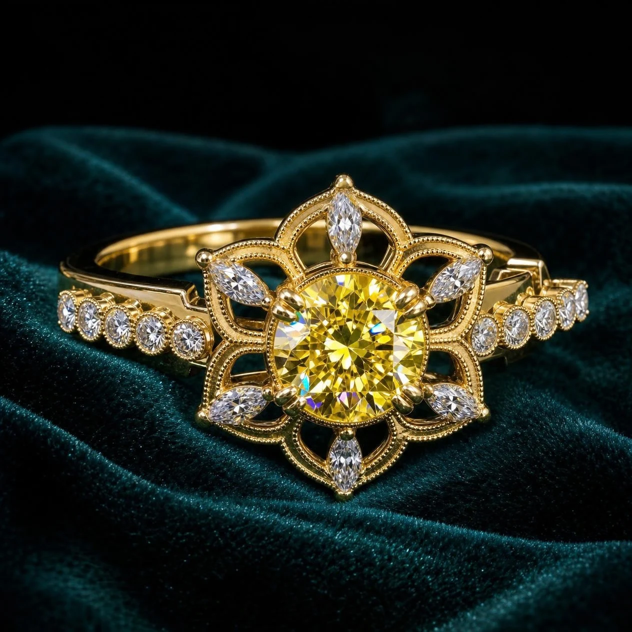 Alba Secrète, 2.37 ct tw round lab grown diamond ring in 18K yellow gold (front view)