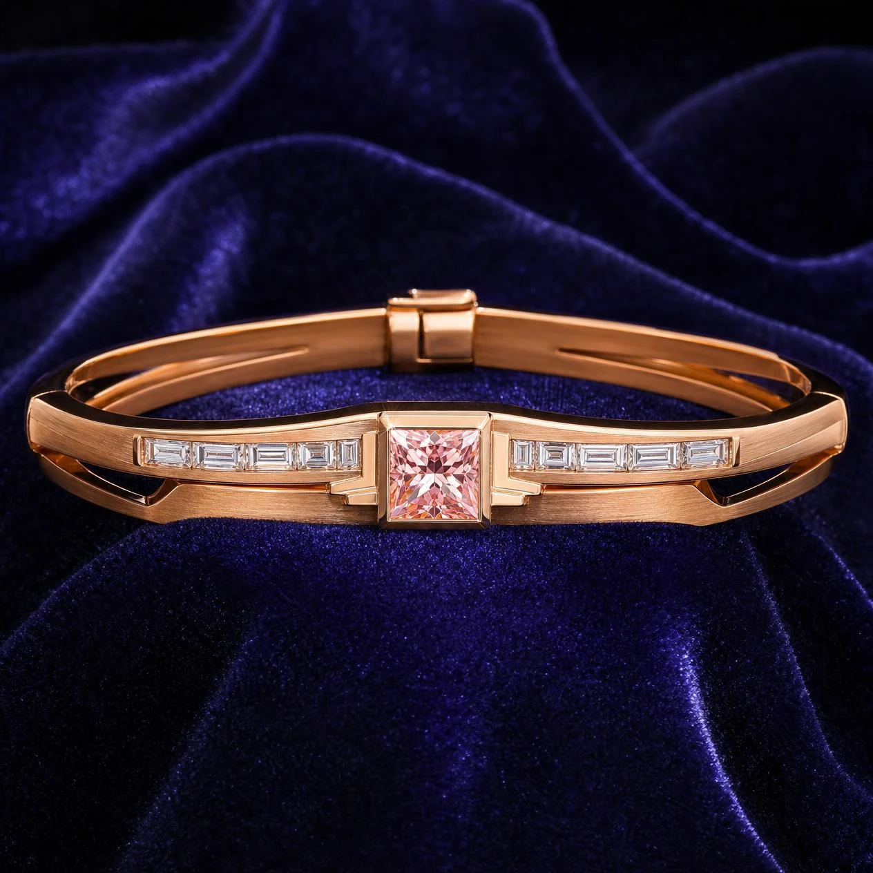 Ninfea Sospesa, 3.05 ct tw princess lab grown diamond bracelet in rose gold (front view)