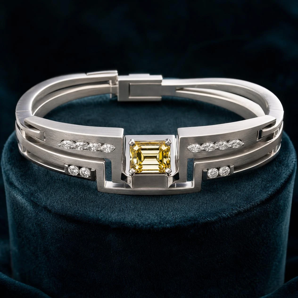 Onda Lieve, 2.94 ct tw emerald lab grown diamond bracelet in 18K white gold (front view)