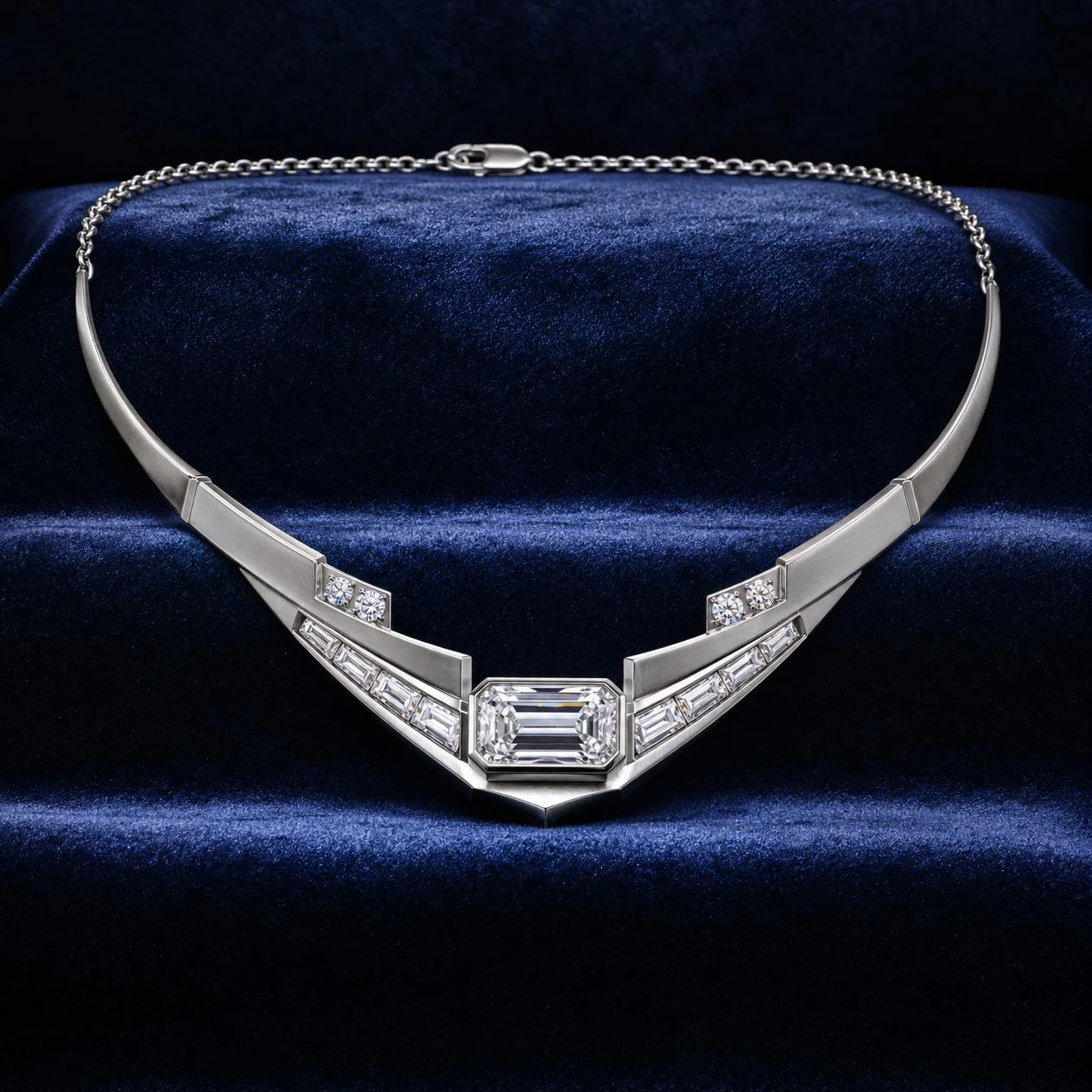 Clair Soave, 3.37 ct tw emerald lab grown diamond necklace in 18K white gold (front view)